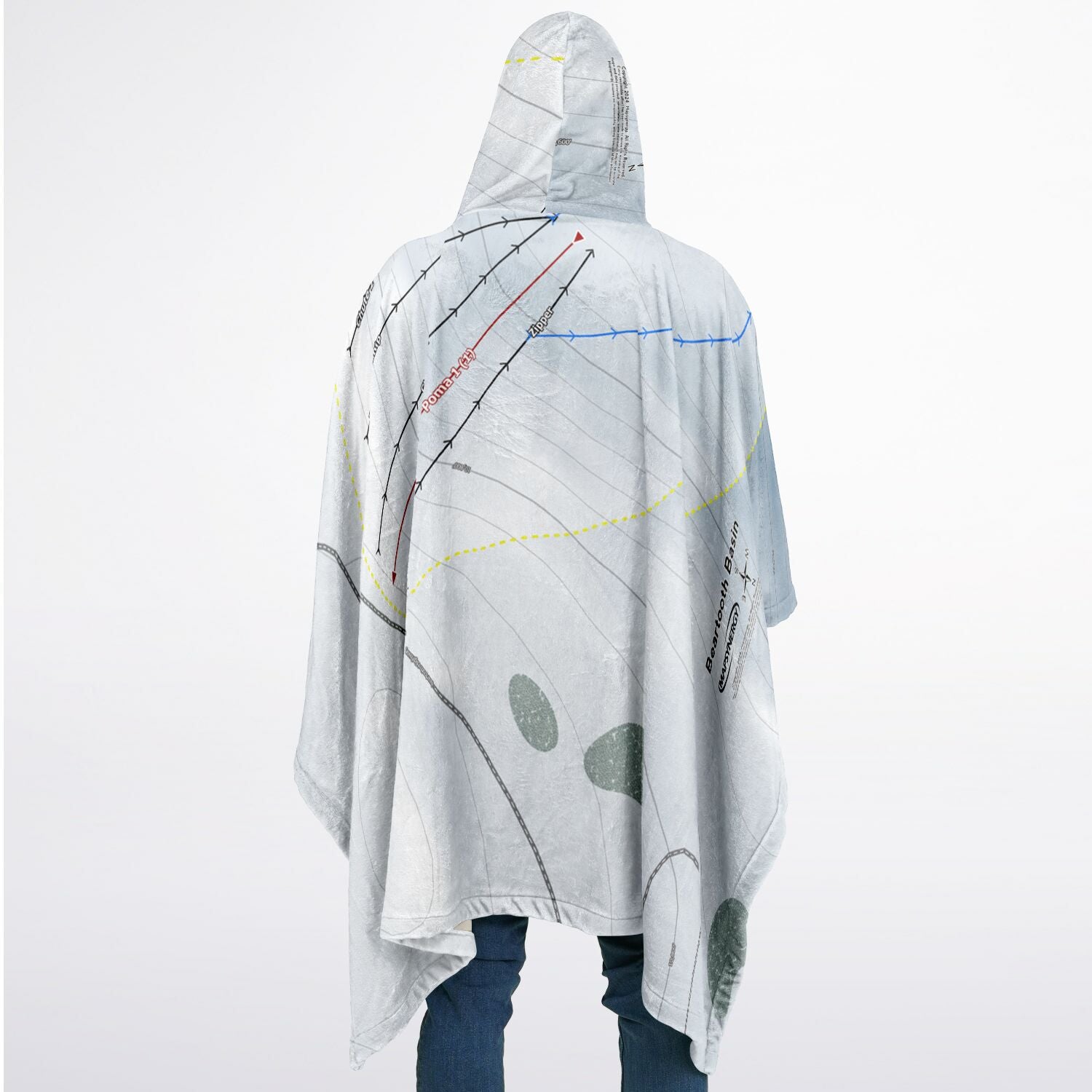 Beartooth Basin, Wyoming Ski Resort Map Flannel Blanket Poncho