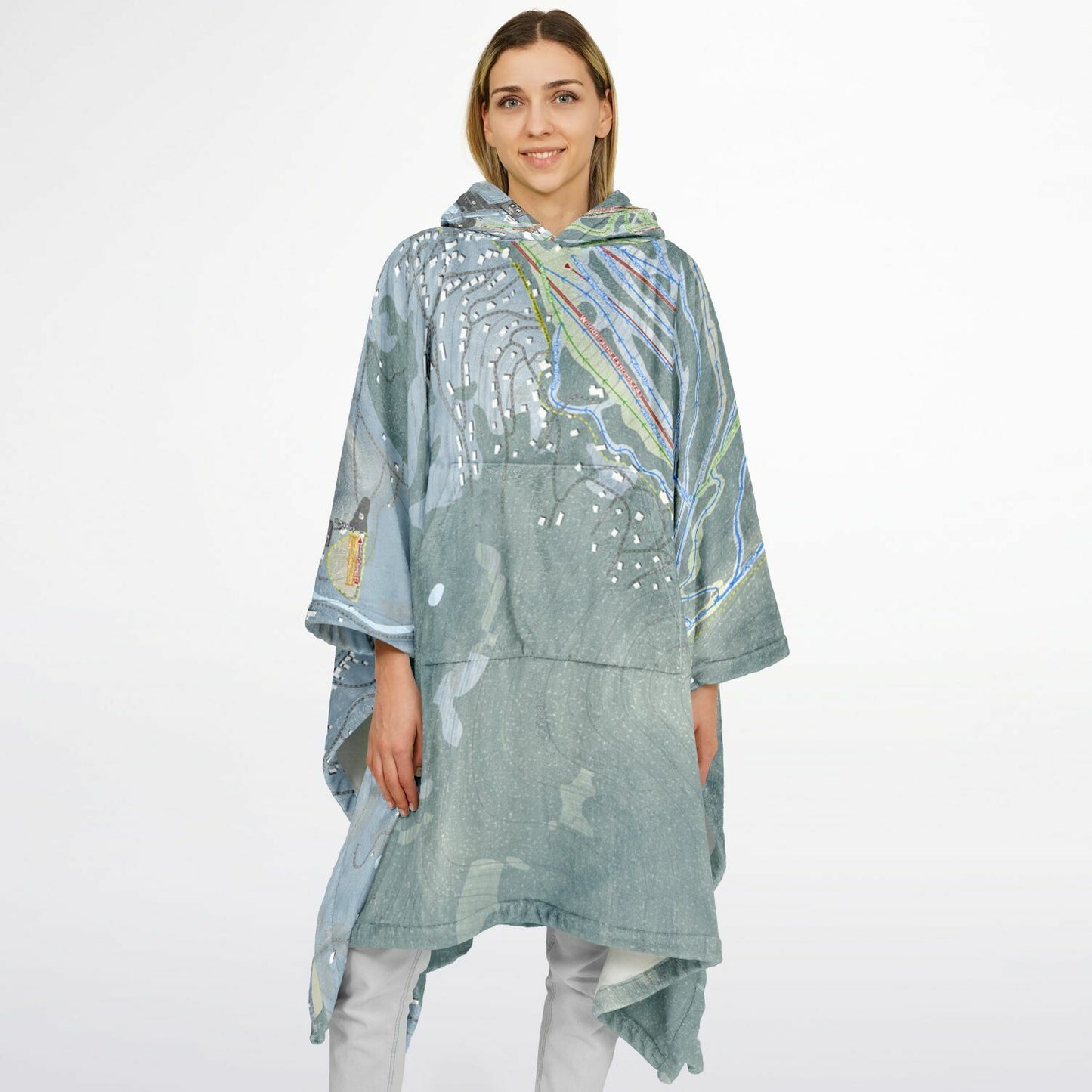 Windham Mountain, New York Ski Resort Map Flannel Blanket Poncho