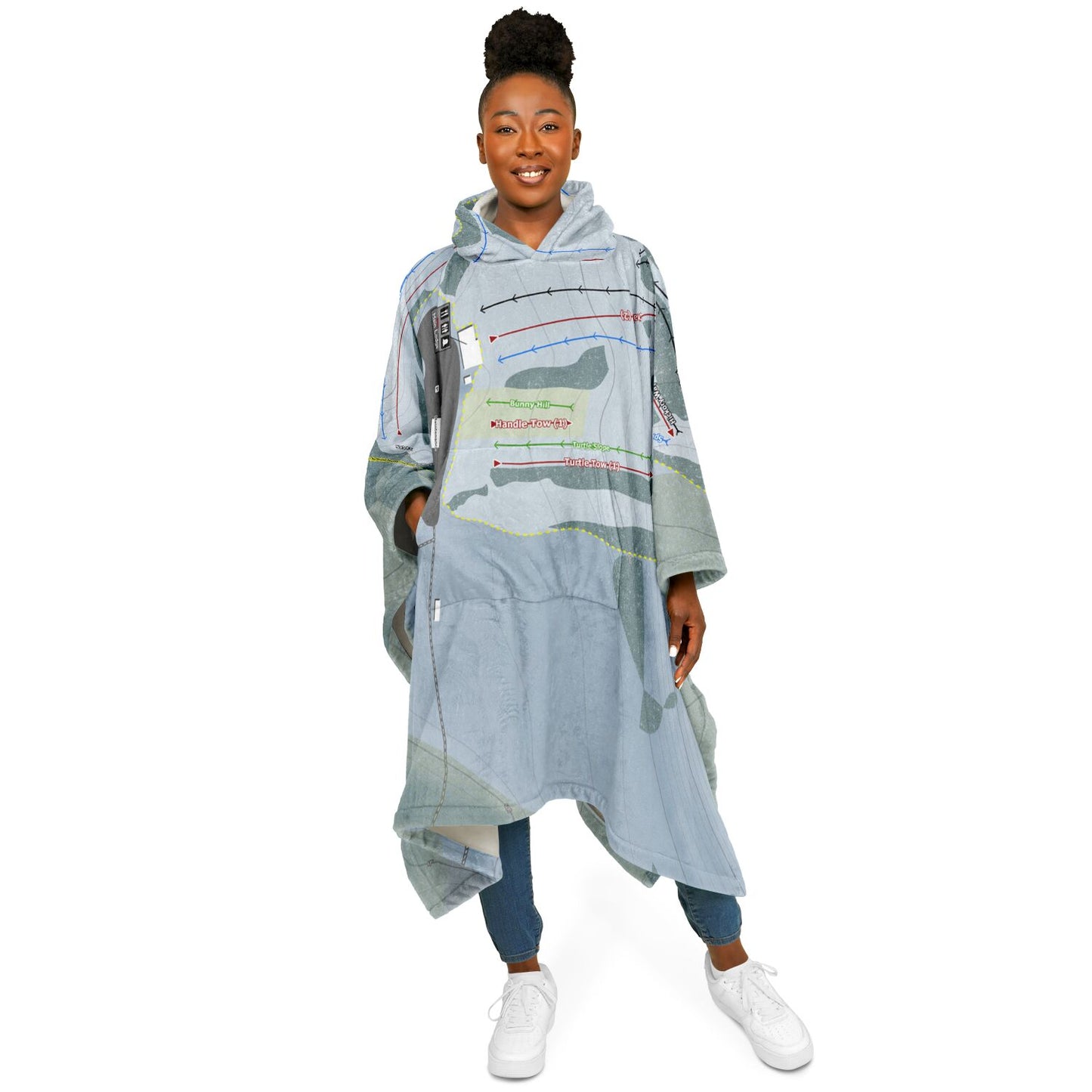 Maple Ski Ridge, New York Ski Resort Map Flannel Blanket Poncho