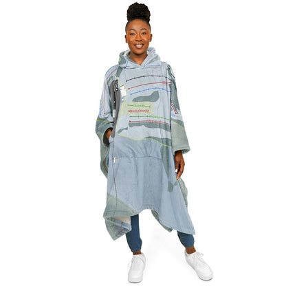 Maple Ski Ridge, New York Ski Resort Map Flannel Blanket Poncho