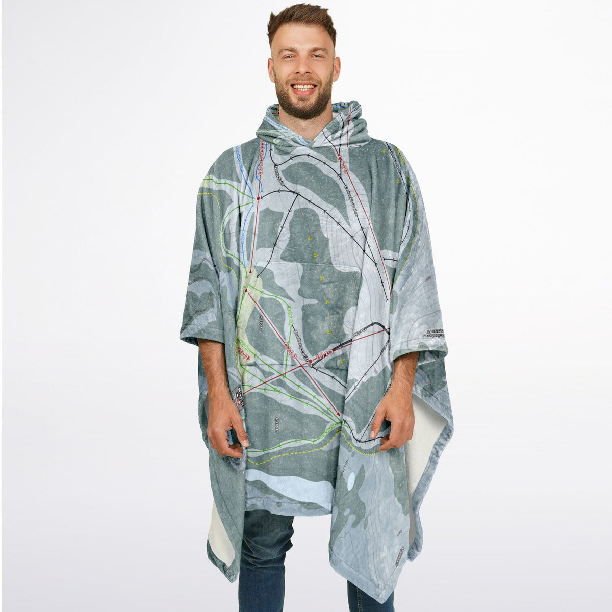 Mt Baker, Washington Ski Resort Map Flannel Blanket Poncho