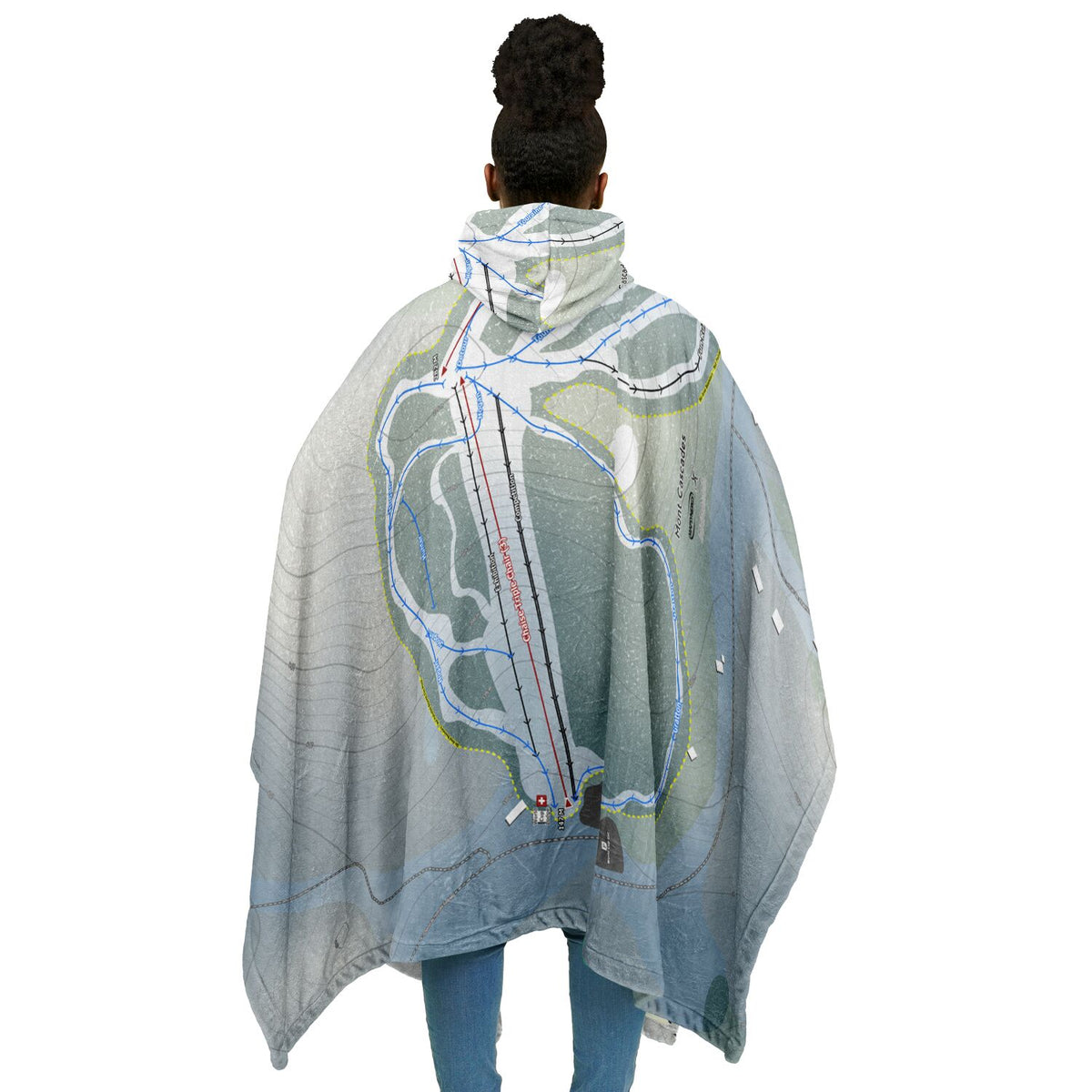 Mont Cascades, Quebec Ski Resort Map Flannel Blanket Poncho