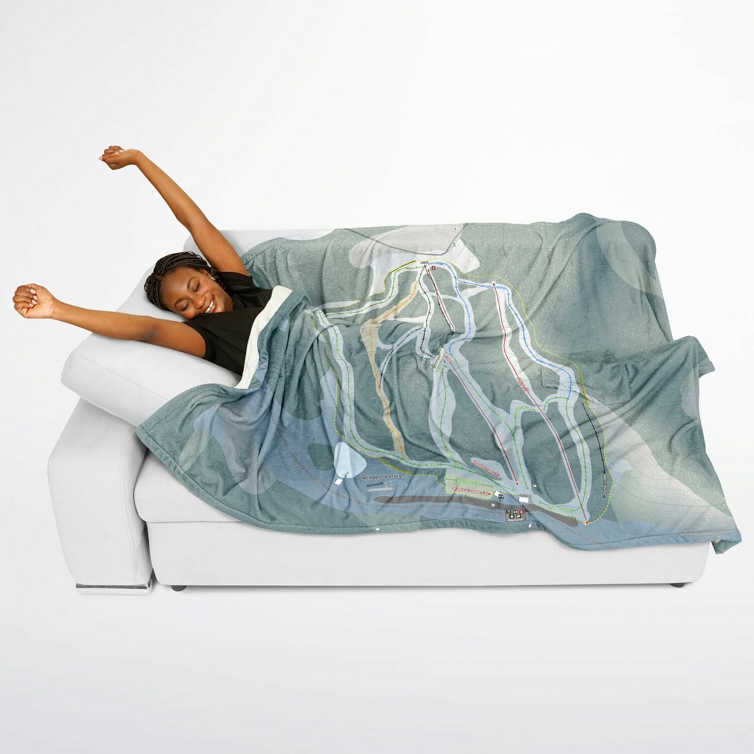 Hidden Valley, Alberta Ski Resort Map Flannel Blanket Poncho