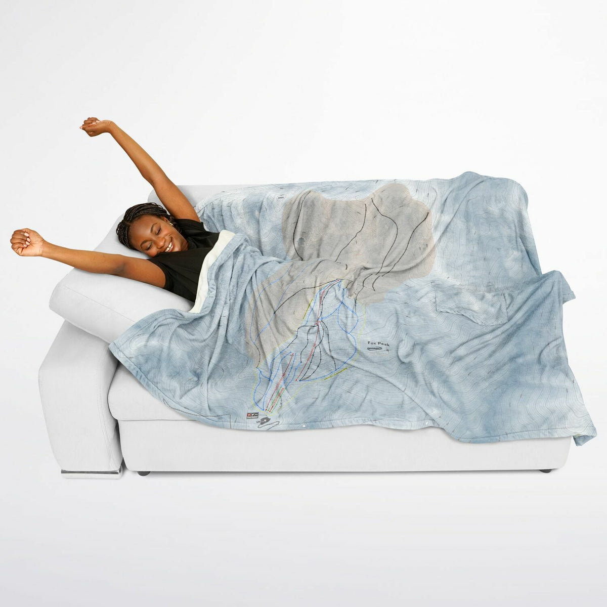 Fox Peak, New Zealand Ski Resort Map Flannel Blanket Poncho