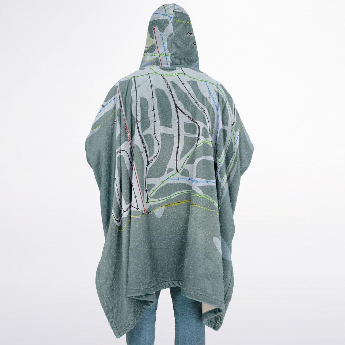 Pass Powderkeg, Alberta Ski Resort Map Flannel Blanket Poncho