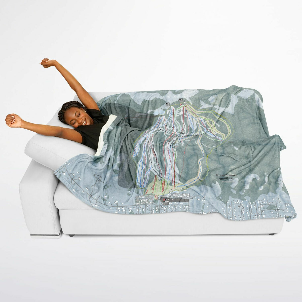 Snow Summit, California Ski Resort Map Flannel Blanket Poncho