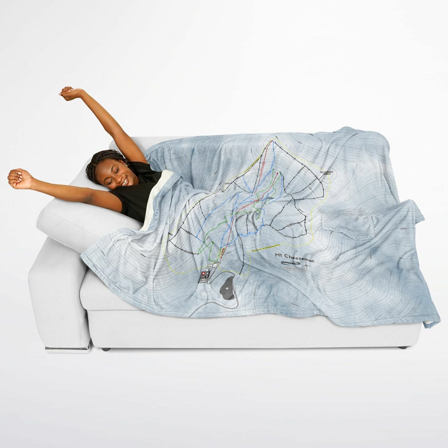 Mt Cheeseman, New Zealand Ski Resort Map Flannel Blanket Poncho - Powderaddicts