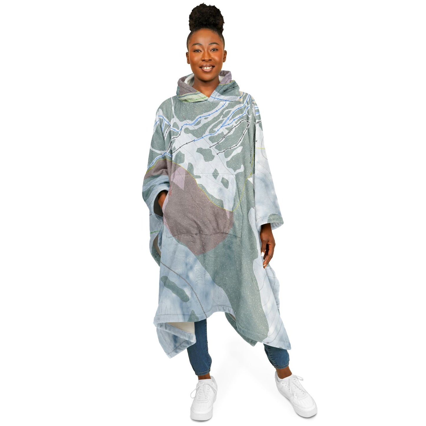 Antelope Butte, Wyoming Ski Resort Map Flannel Blanket Poncho