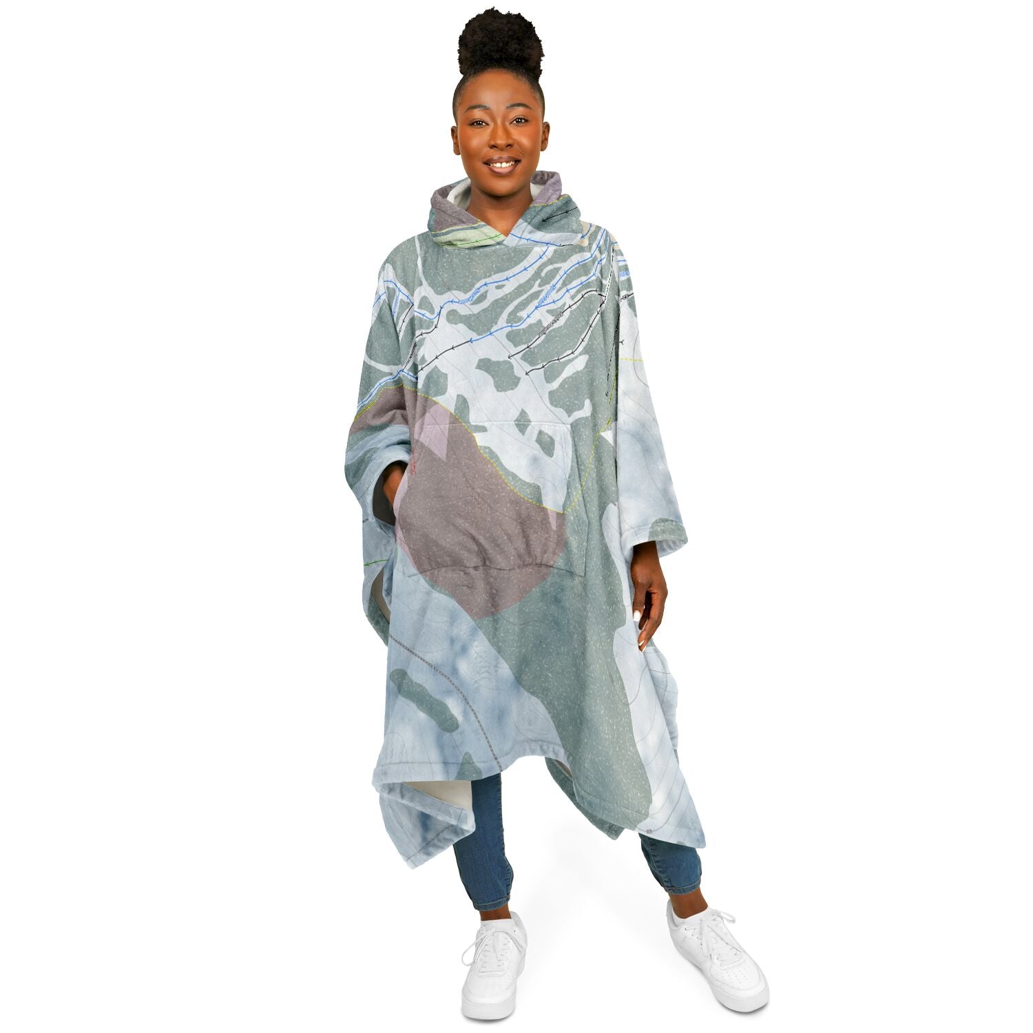 Antelope Butte, Wyoming Ski Resort Map Flannel Blanket Poncho