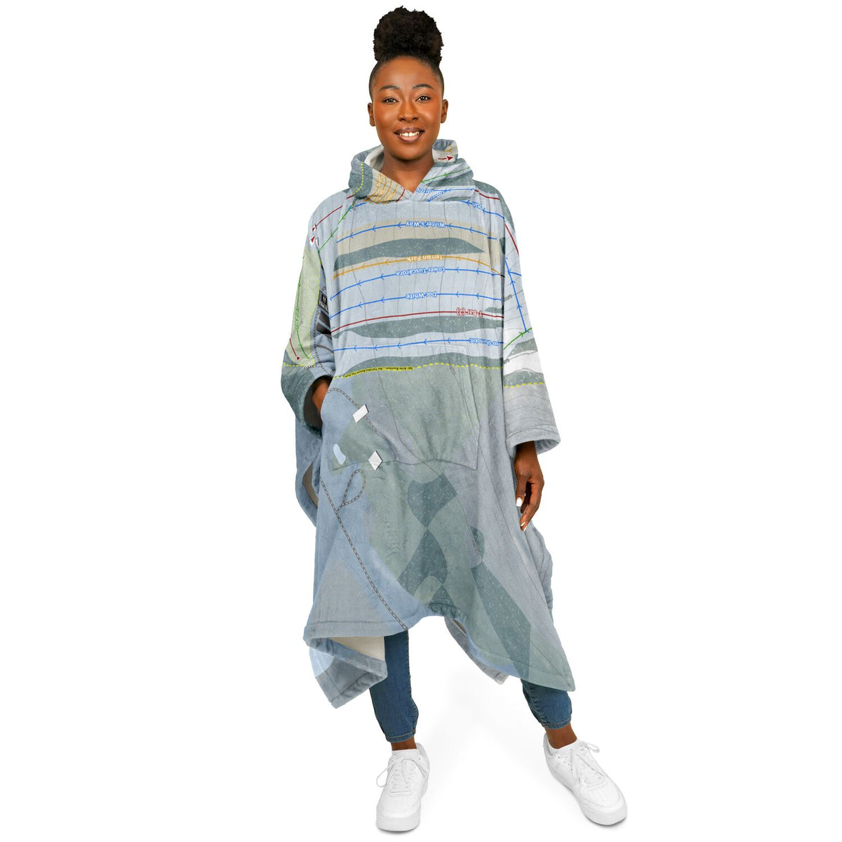 Tussey Mountain, Pennsylvania Ski Resort Map Flannel Blanket Poncho