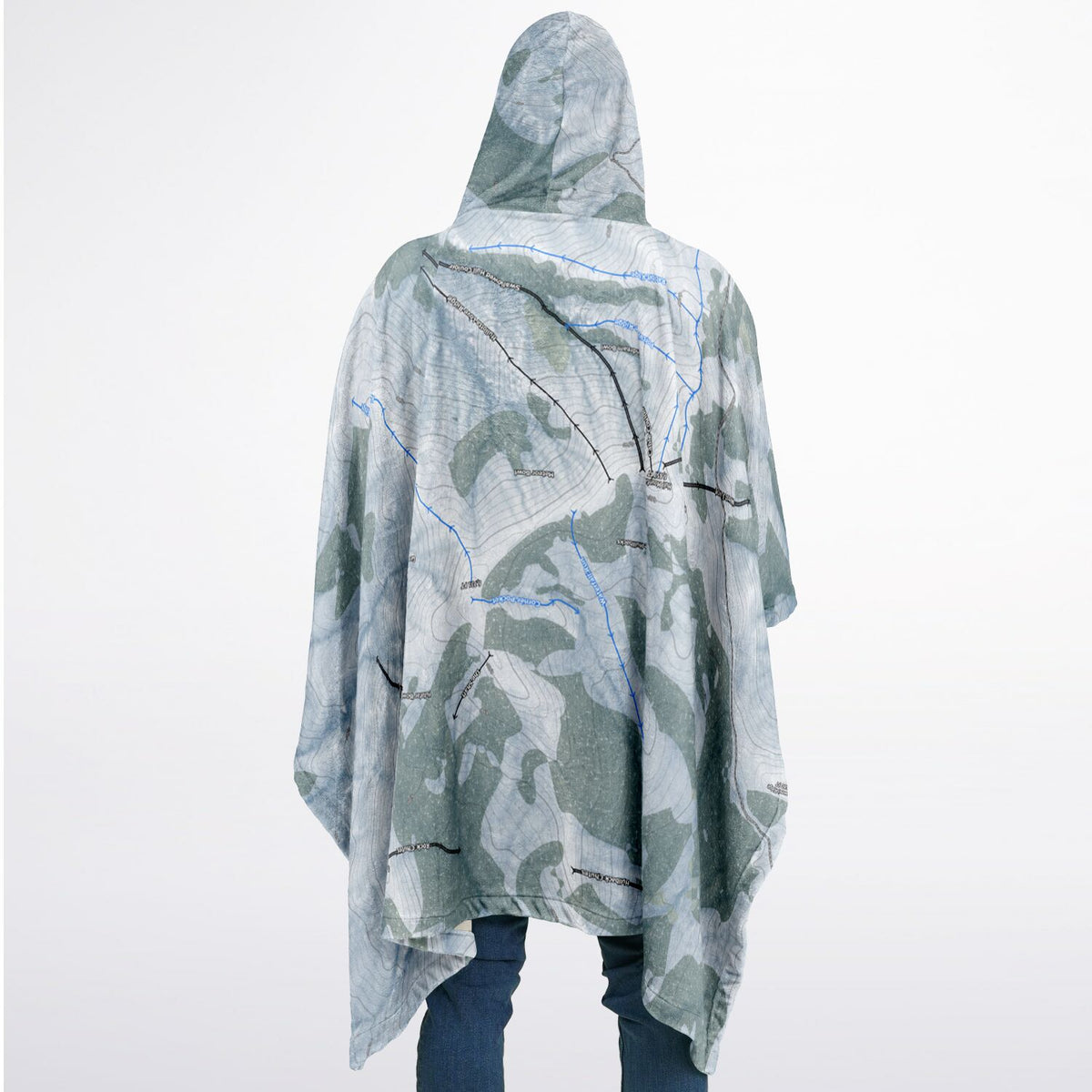 Hull Mountain, California Ski Resort Map Flannel Blanket Poncho