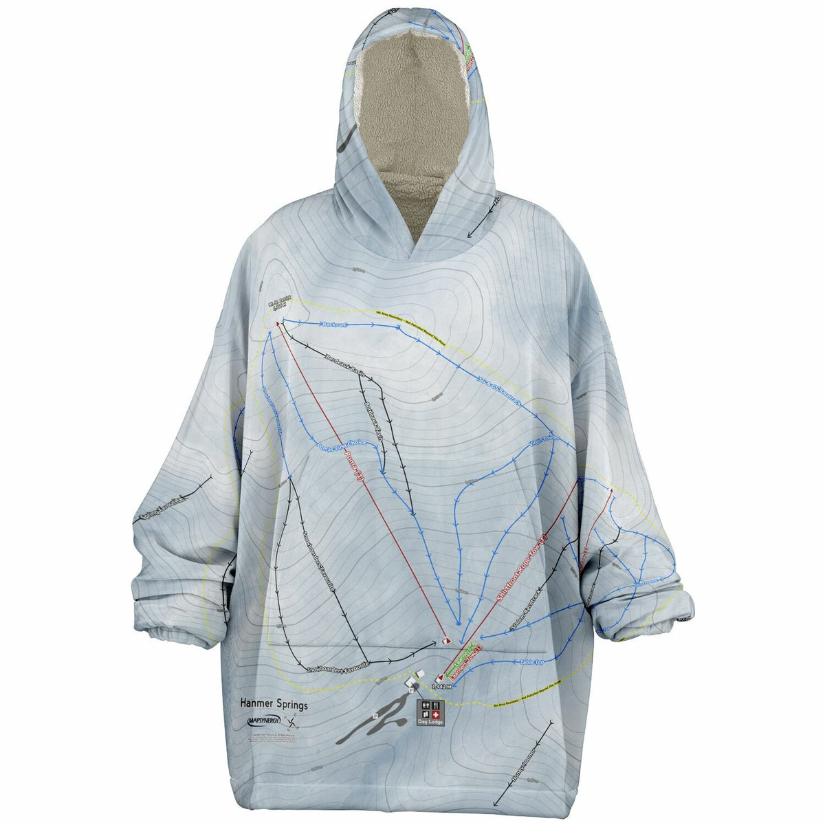 Hanmer Springs, New Zealand Ski Trail Map - Snug Hoodie