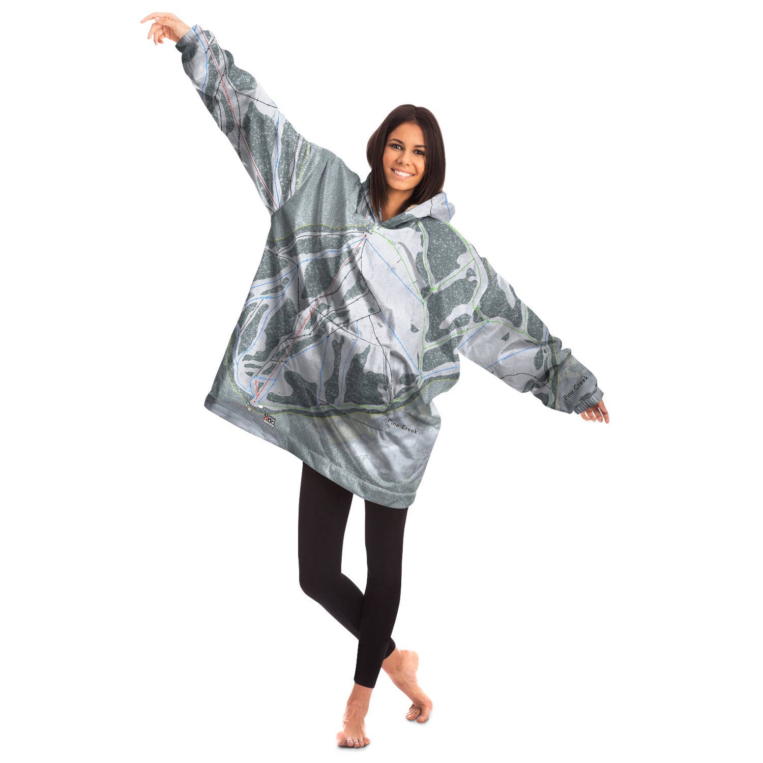 Pine Creek, Wyoming Ski Trail Map Snug Hoodie - Powderaddicts