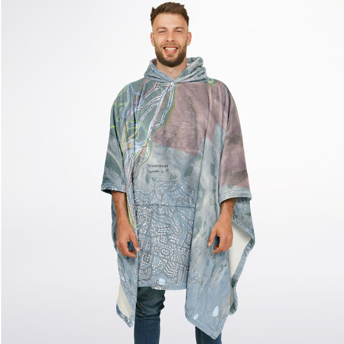 Steamboat, Colorado Ski Resort Map Flannel Blanket Poncho