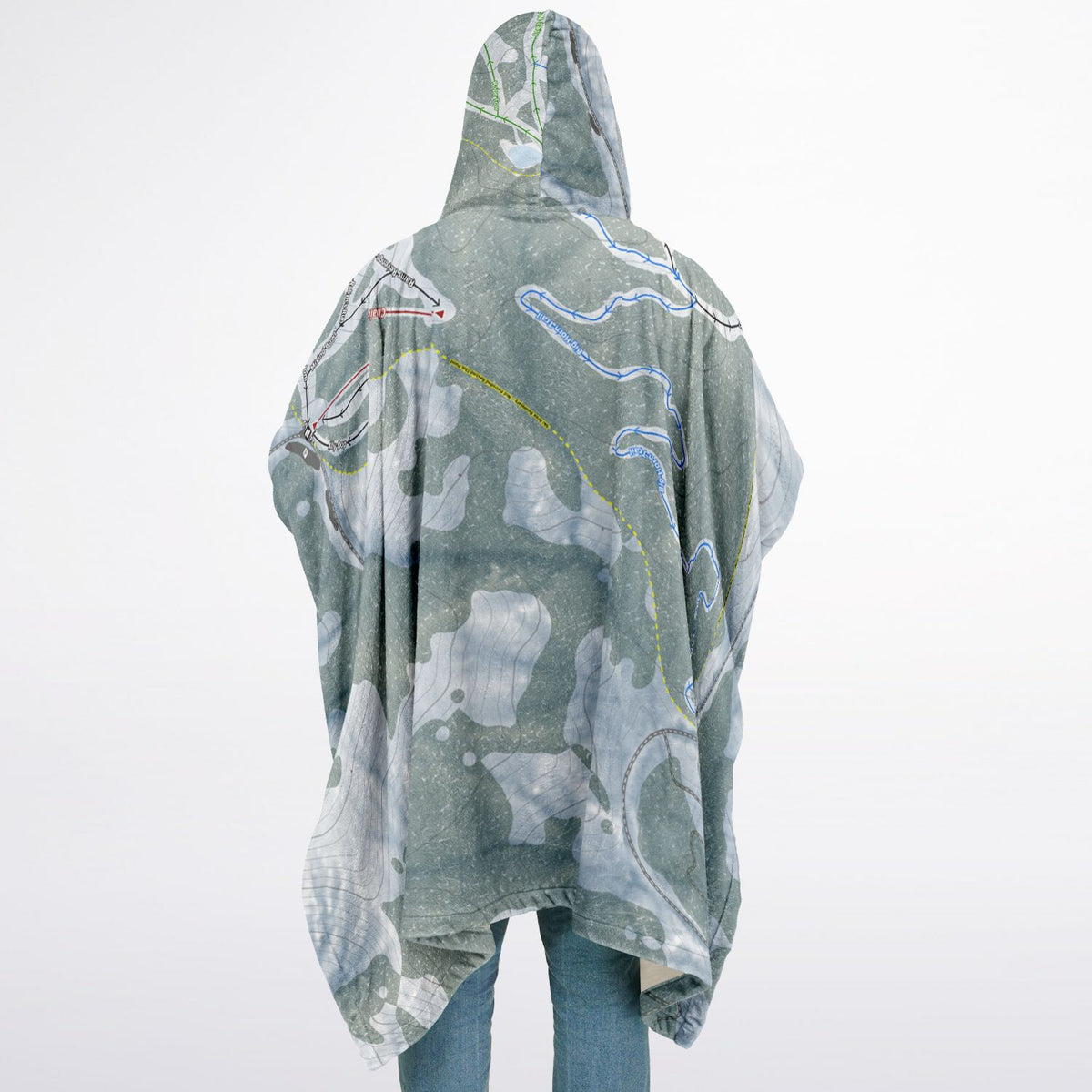 Mt Waterman, California Ski Resort Map Flannel Blanket Poncho