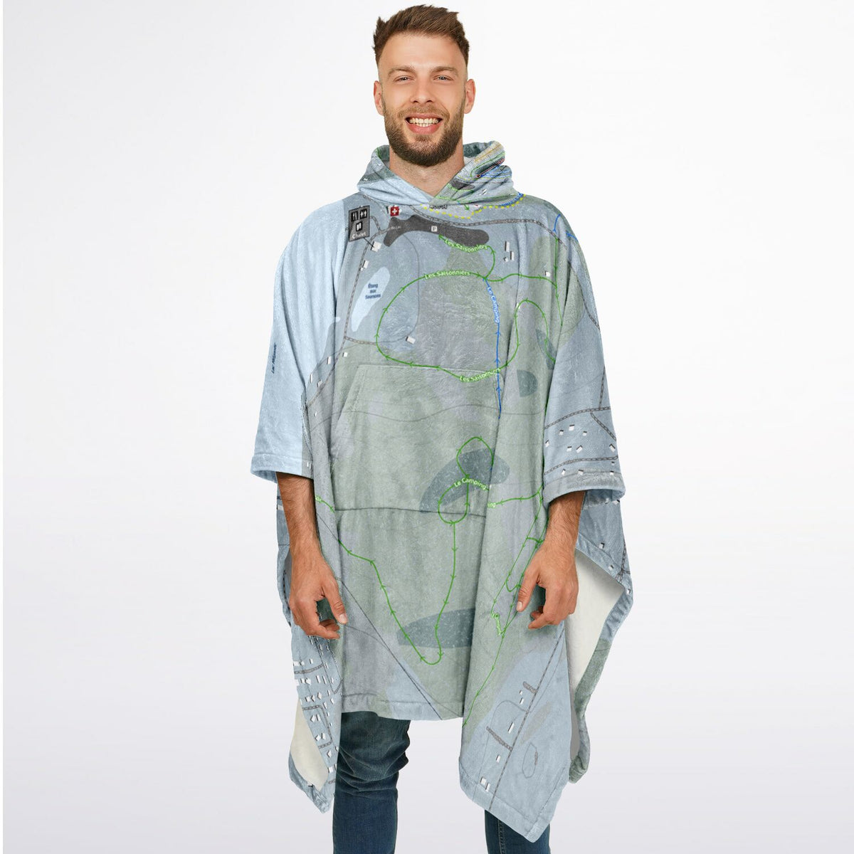 Baie des Sables, Quebec Ski Resort Map Flannel Blanket Poncho