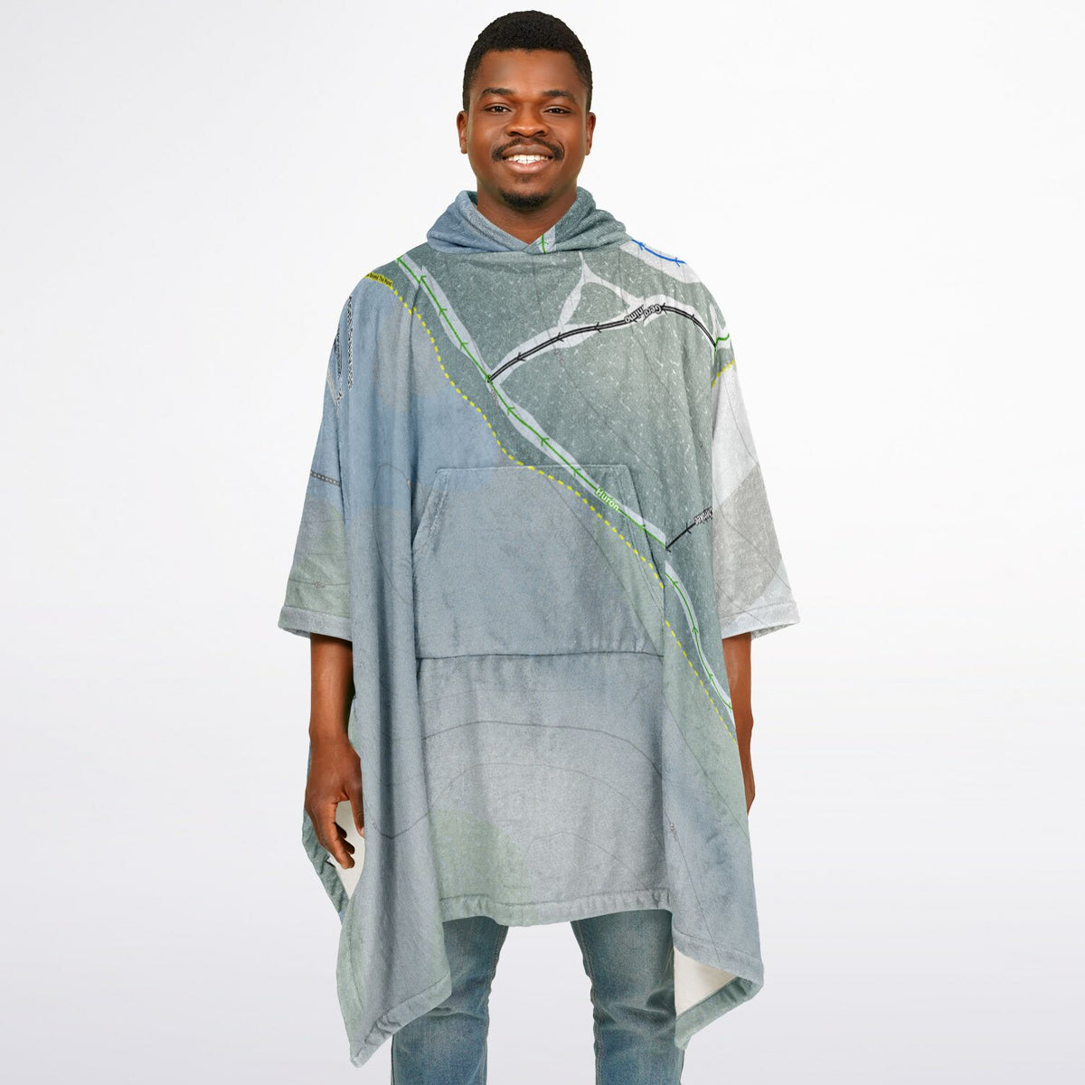 Mont Sauvage, Quebec Ski Resort Map Flannel Blanket Poncho