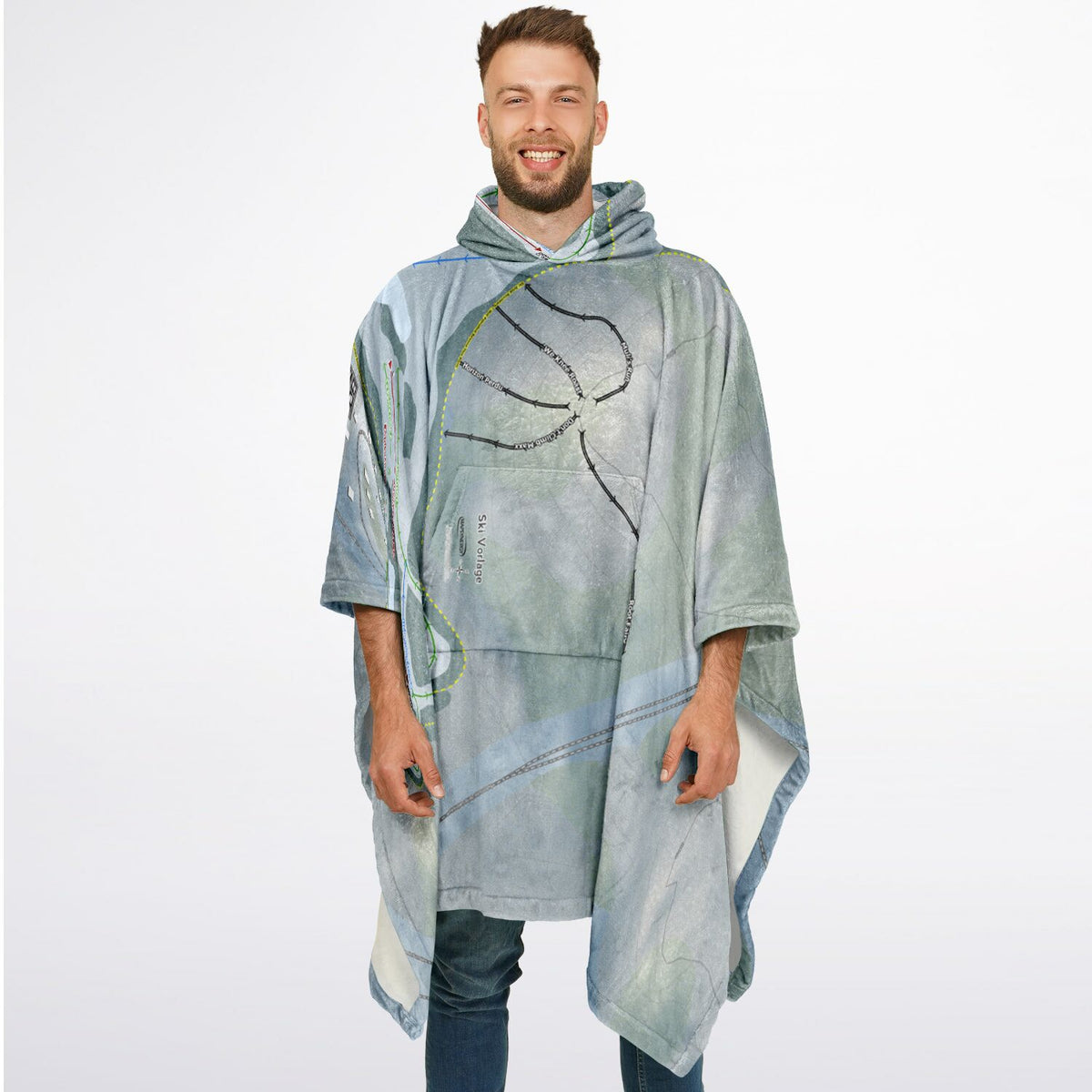 Ski Vorlage, Quebec Ski Resort Map Flannel Blanket Poncho