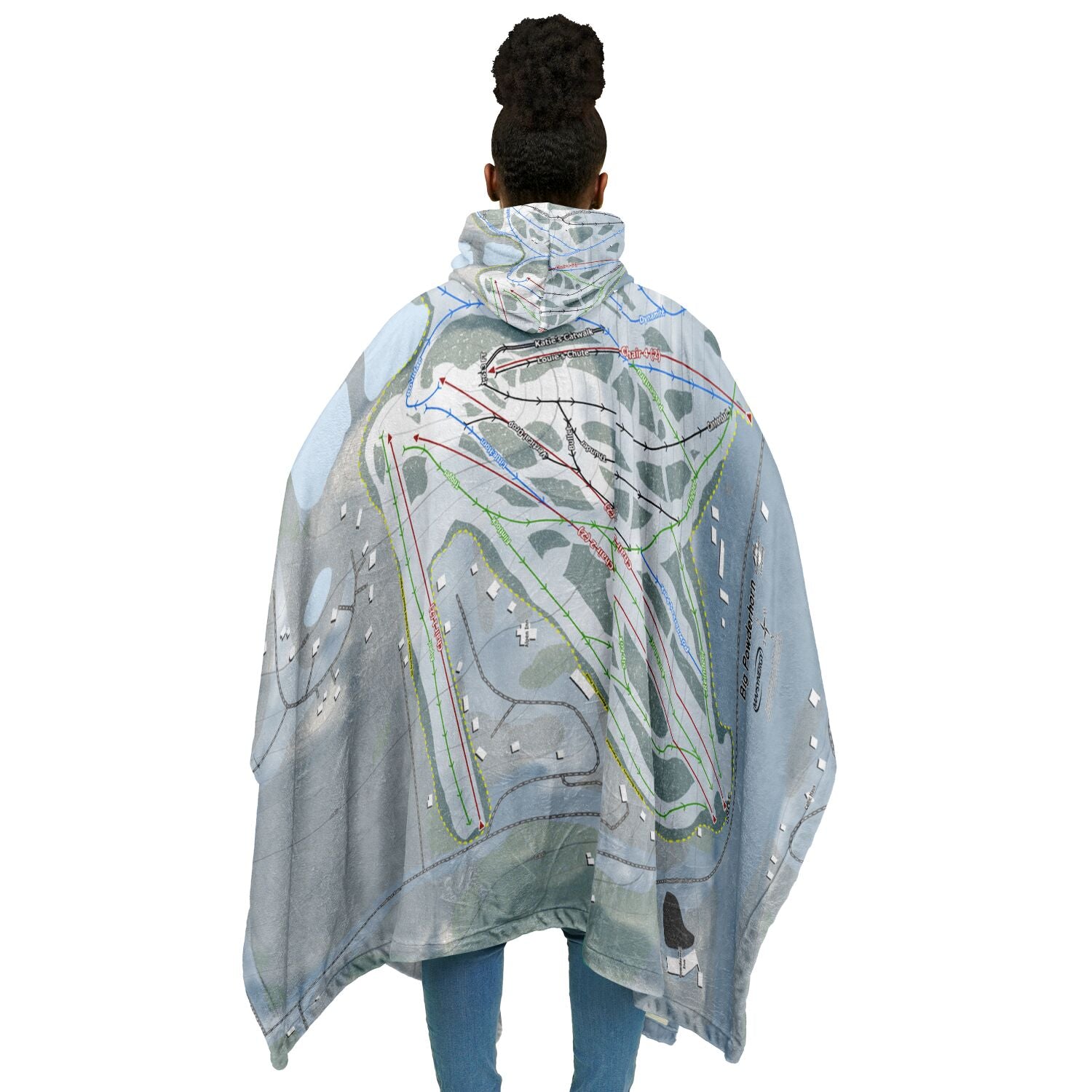Big Powderhorn, Michigan Ski Resort Map Flannel Blanket Poncho