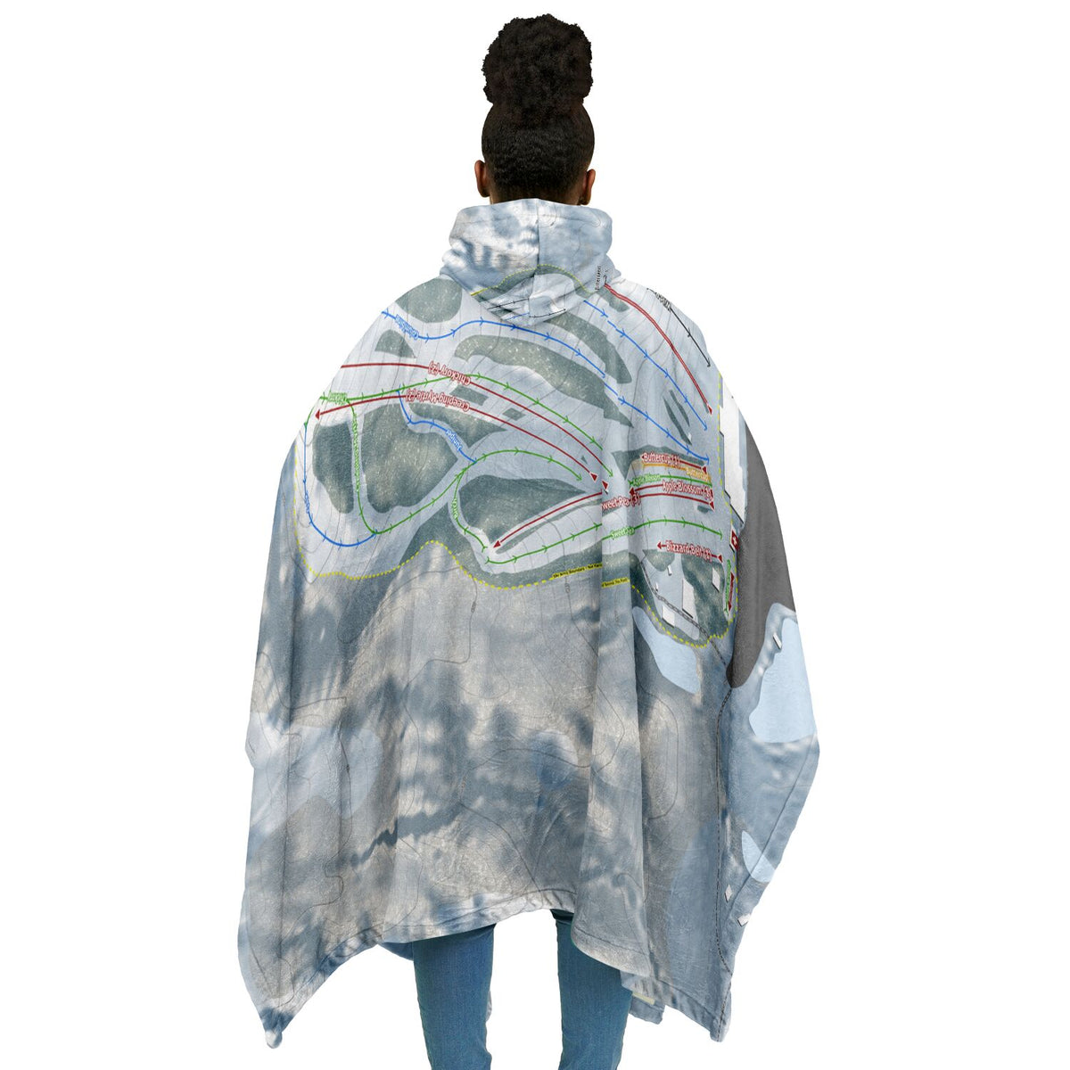 Bittersweet, Michigan Ski Resort Map Flannel Blanket Poncho