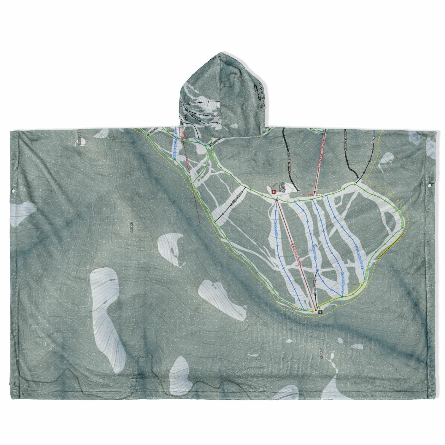Montana Snowbowl, Montana Ski Resort Map Flannel Blanket Poncho