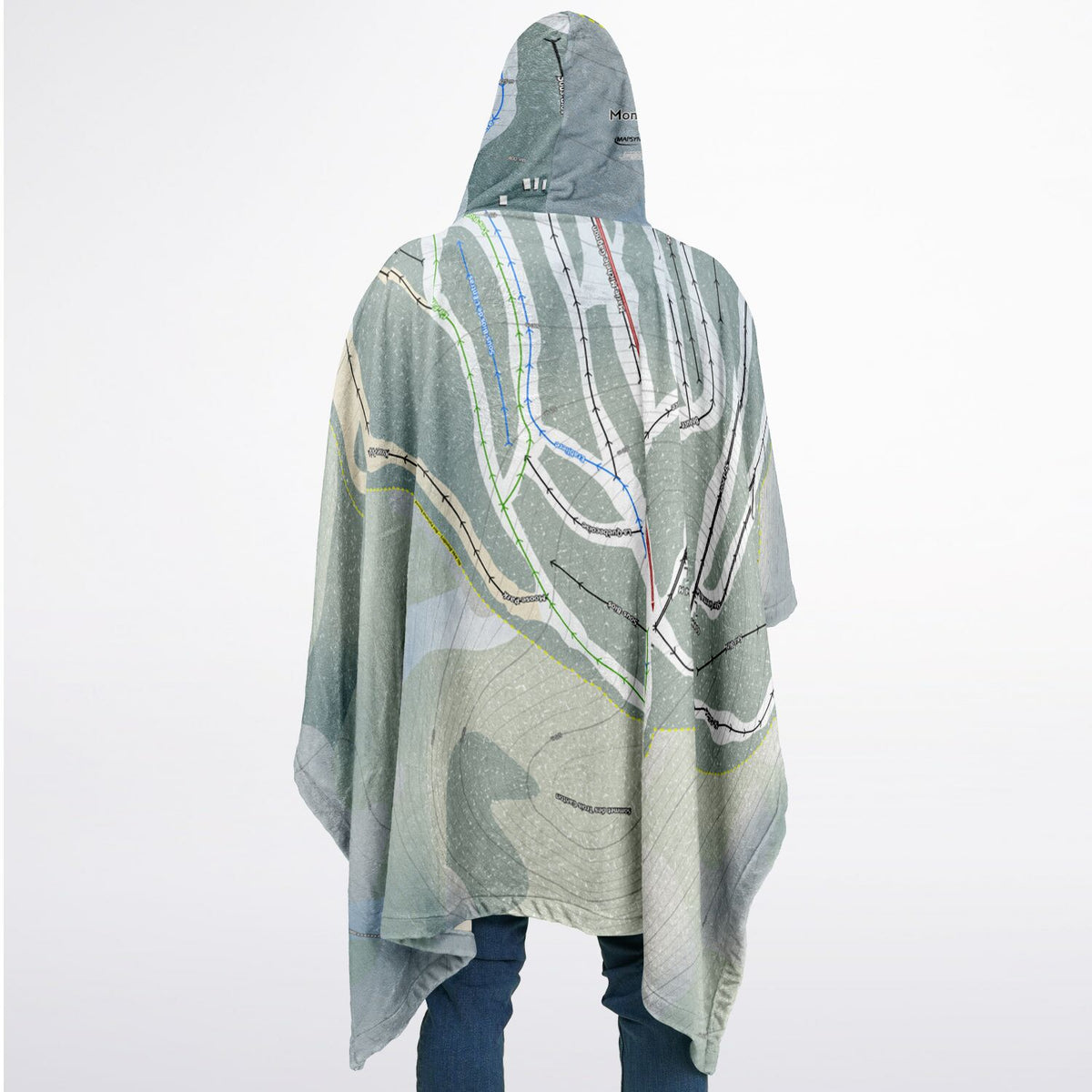 Mont Orignal, Quebec Ski Resort Map Flannel Blanket Poncho