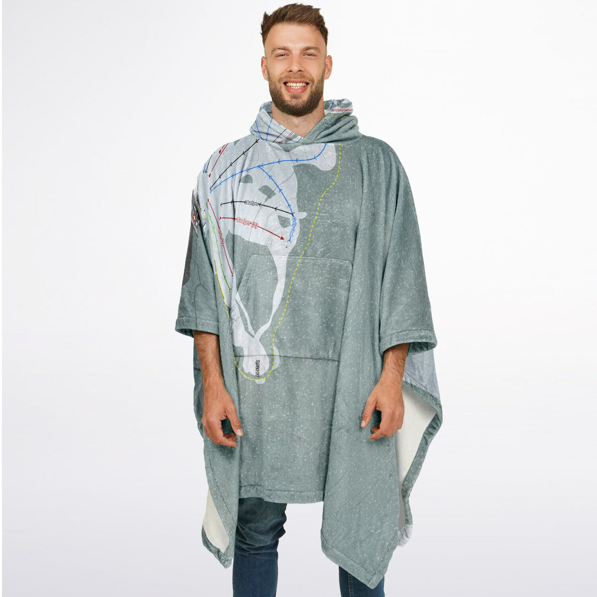 Badger Pass, California Ski Resort Map Flannel Blanket Poncho