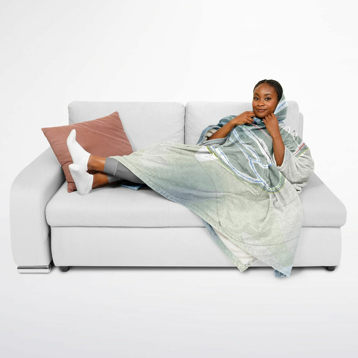 Medicine Lodge, Alberta Ski Resort Map Flannel Blanket Poncho