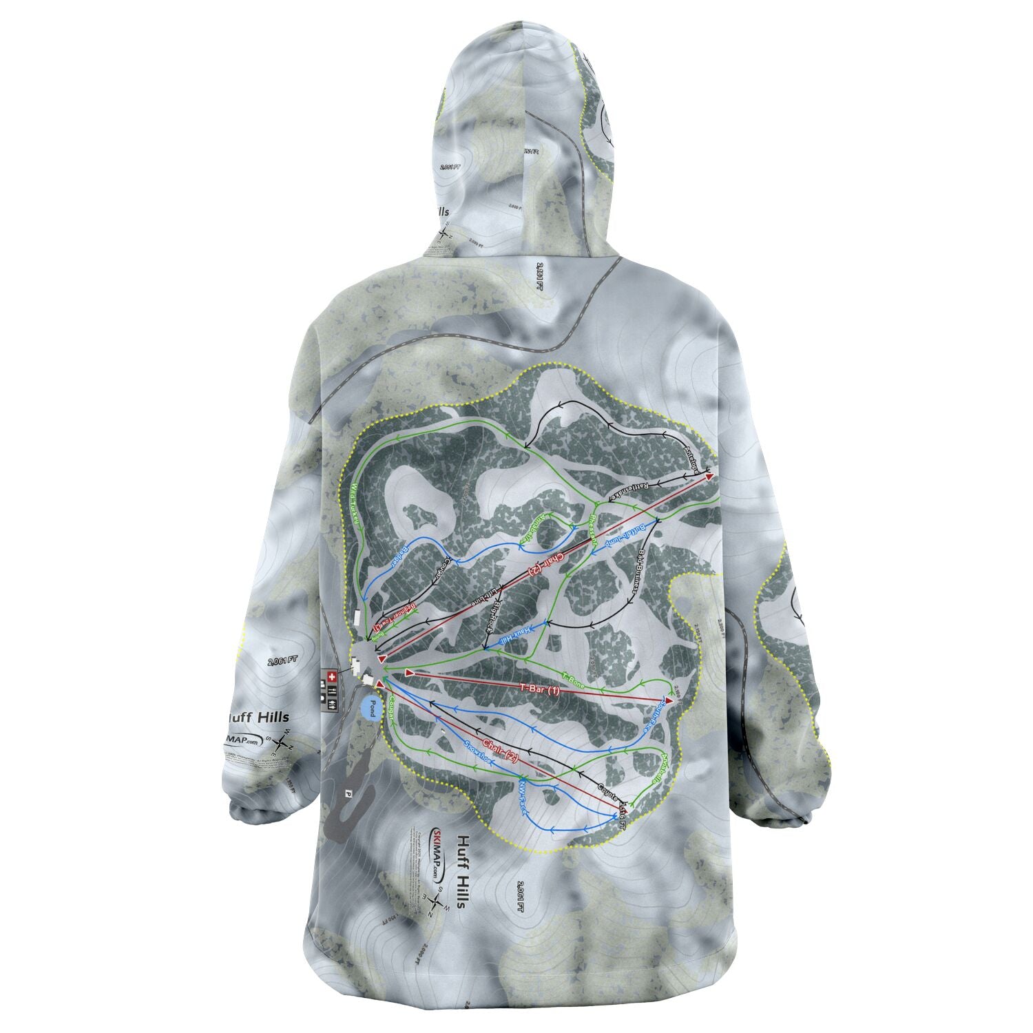 Huff Hills, North Dakota Ski Trail Map Snug Hoodie