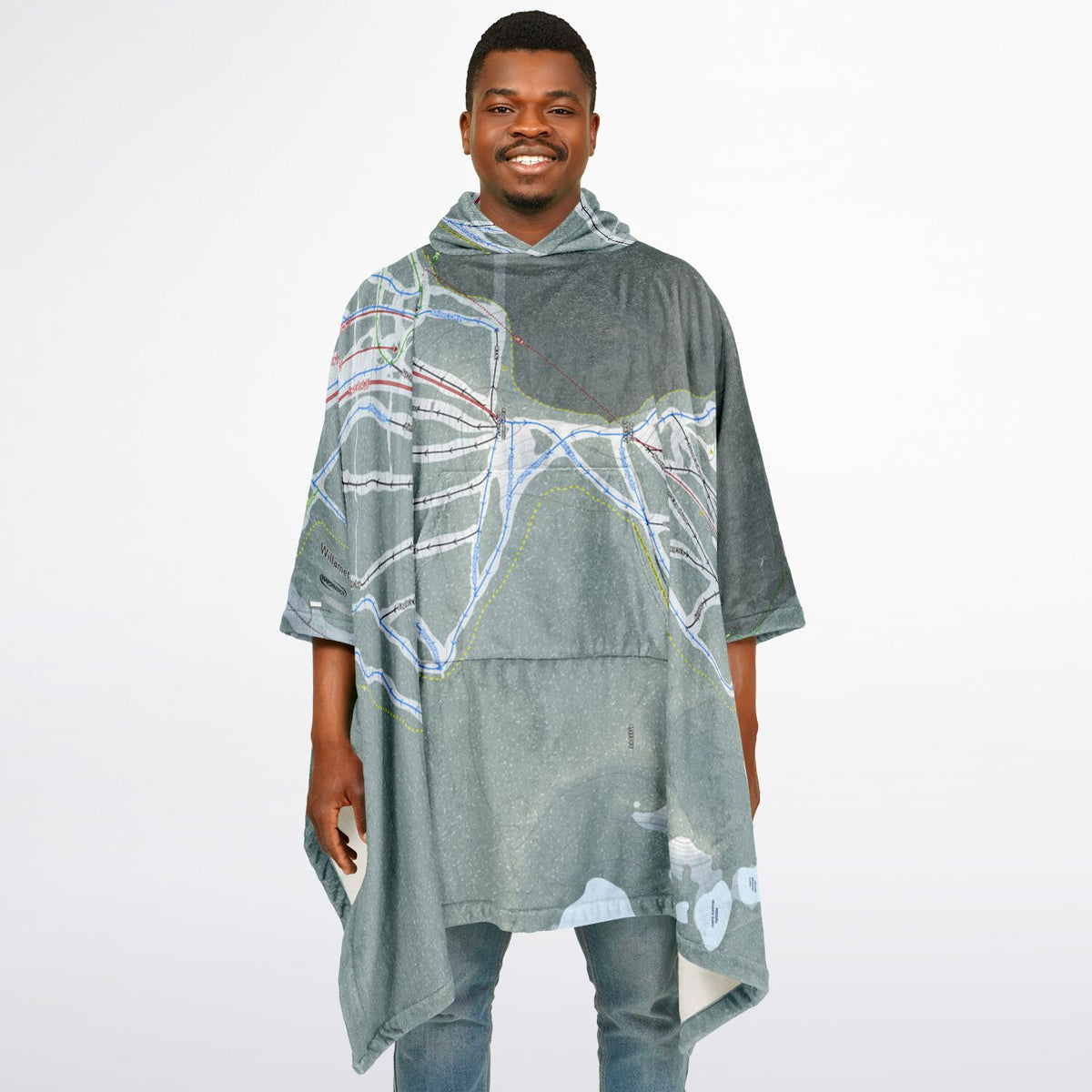 Willamette Pass, Oregon Ski Resort Map Flannel Blanket Poncho