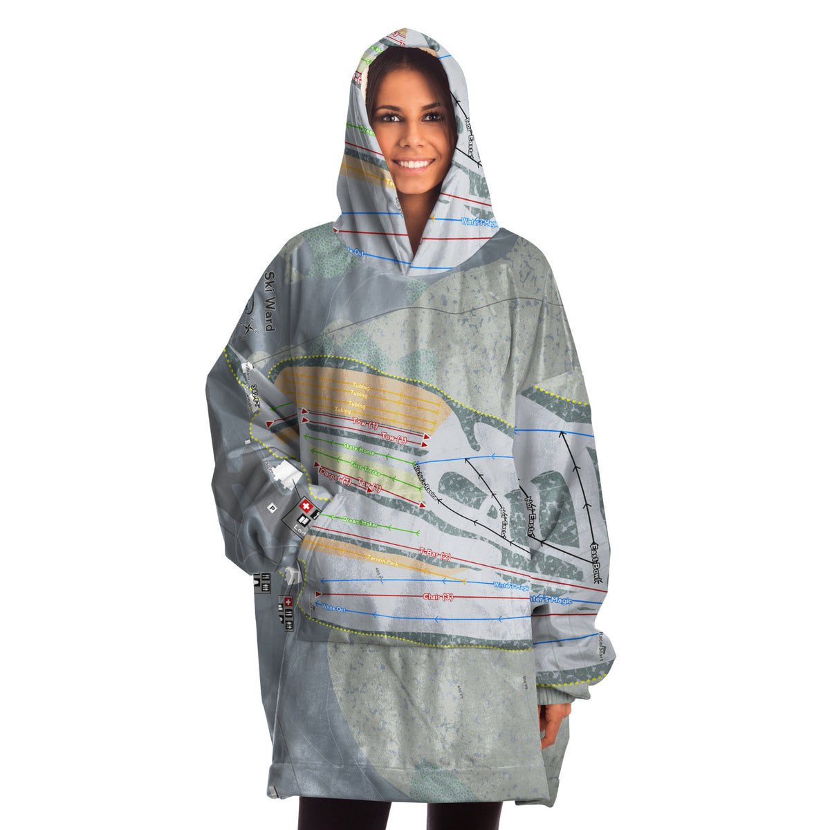 Ski Ward, Massachusetts Ski Trail Map Snug Hoodie