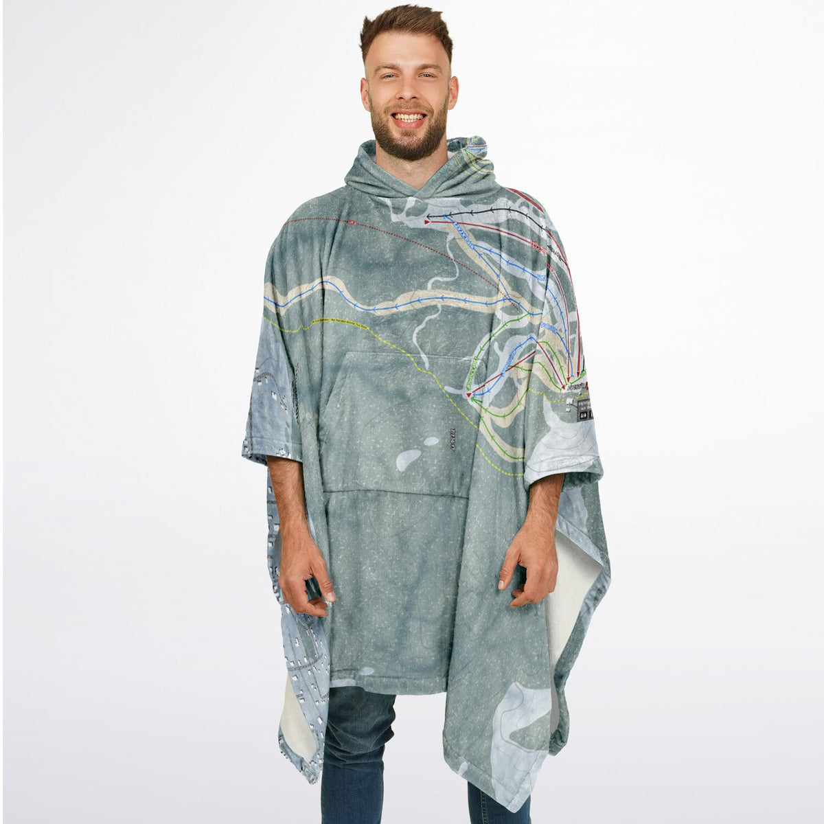 Snow Summit, California Ski Resort Map Flannel Blanket Poncho