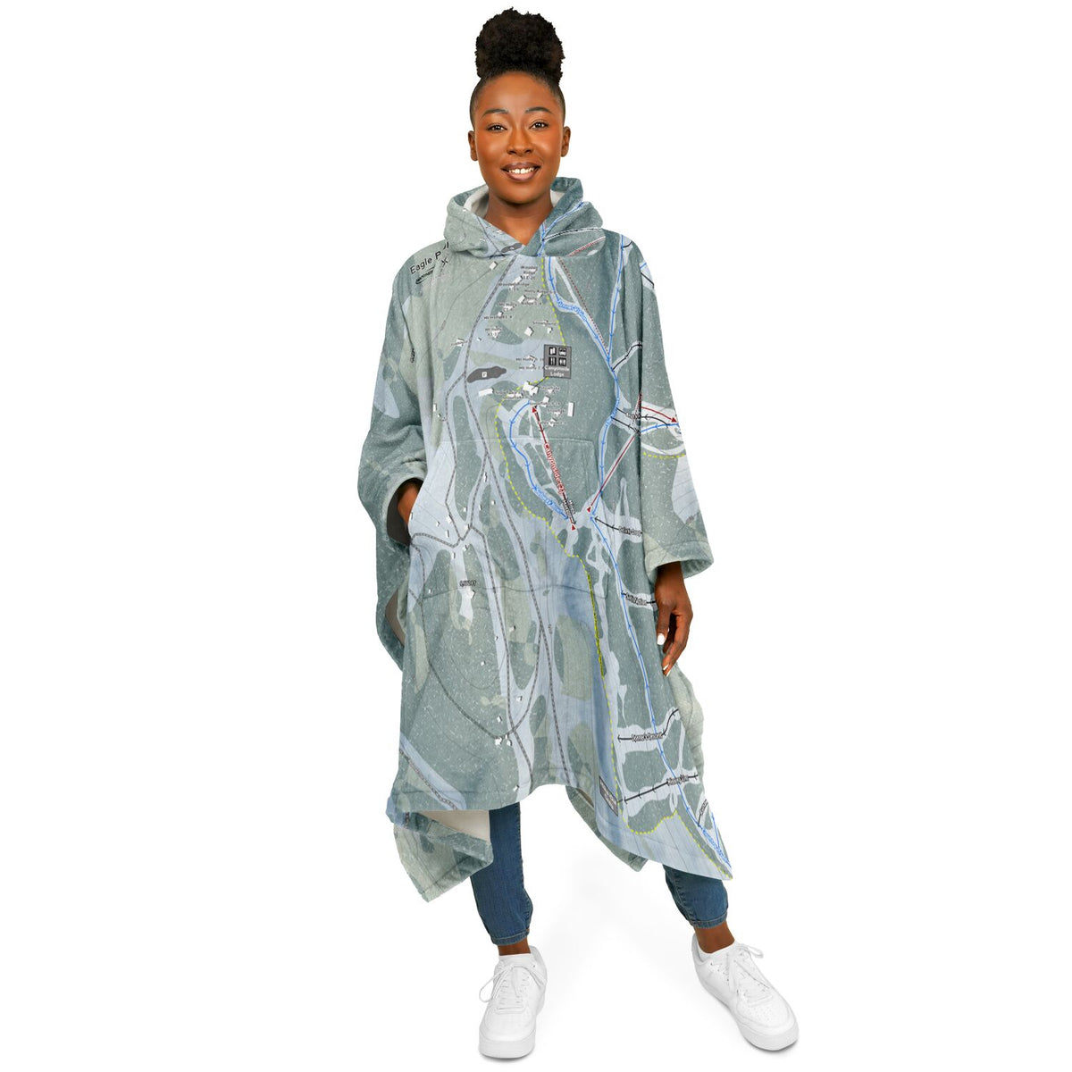 Eagle Point, Utah Ski Resort Map Flannel Blanket Poncho