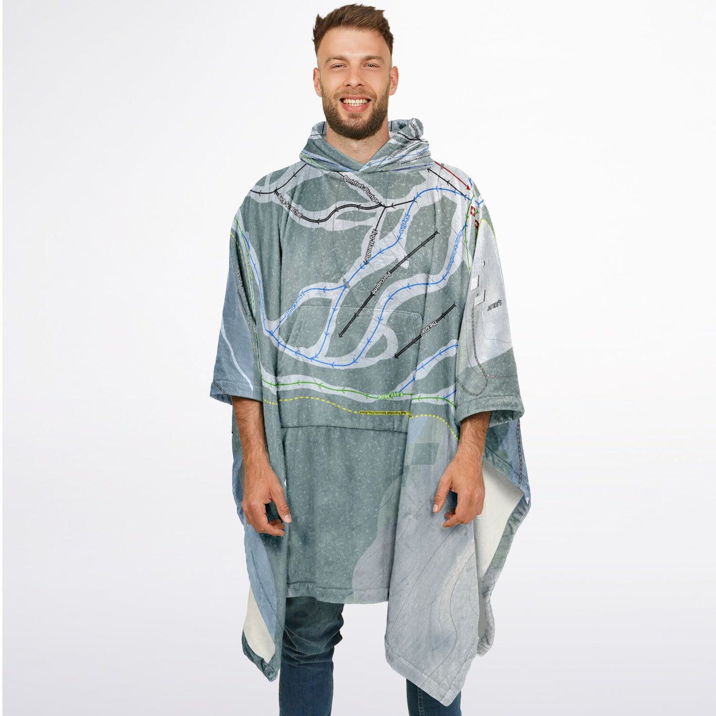Saskadena Six, Vermont Ski Resort Map Flannel Blanket Poncho