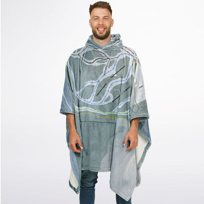 Saskadena Six, Vermont Ski Resort Map Flannel Blanket Poncho
