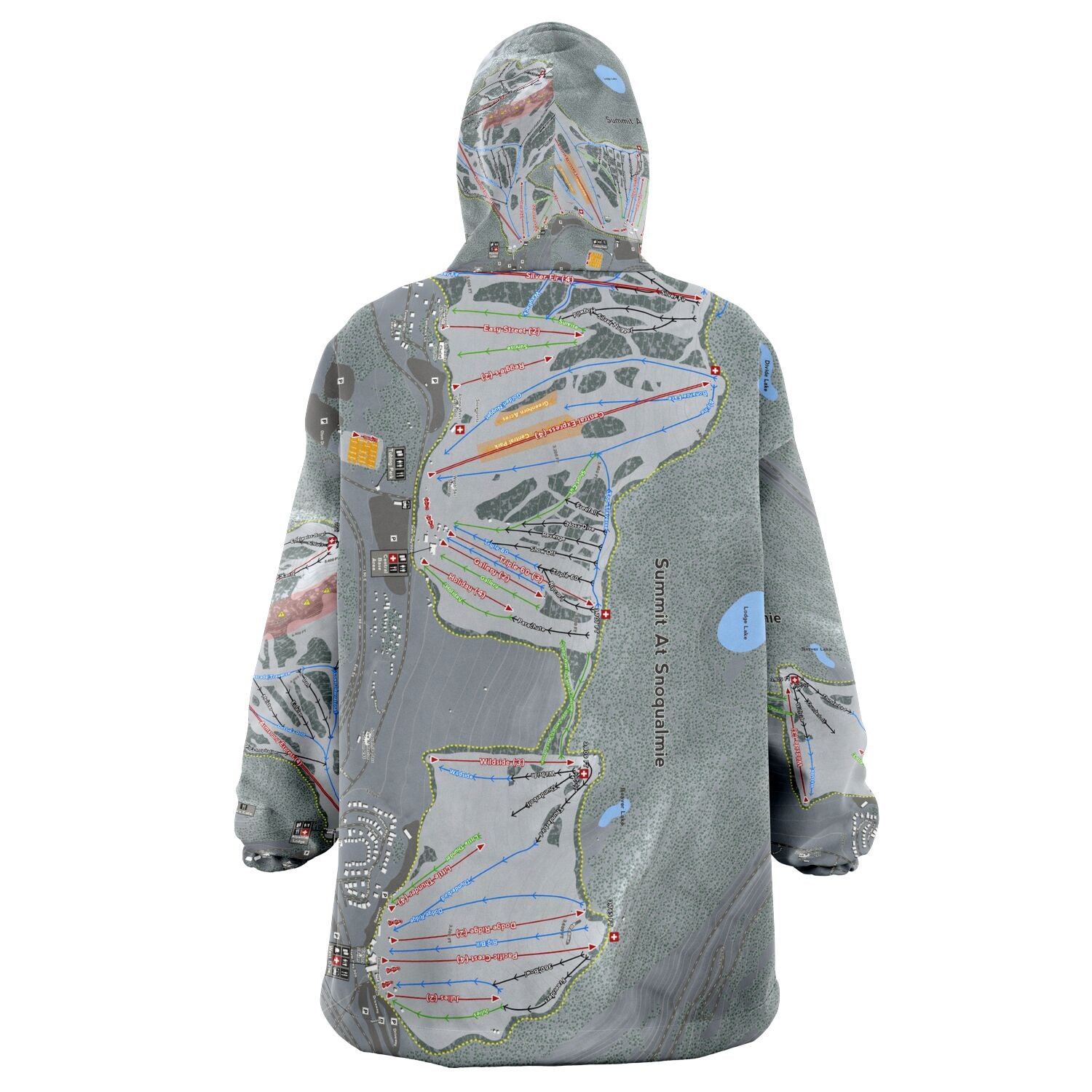 Summit At Snoqualmie, Washington Ski Trail Map - Snug Hoodie - Powderaddicts