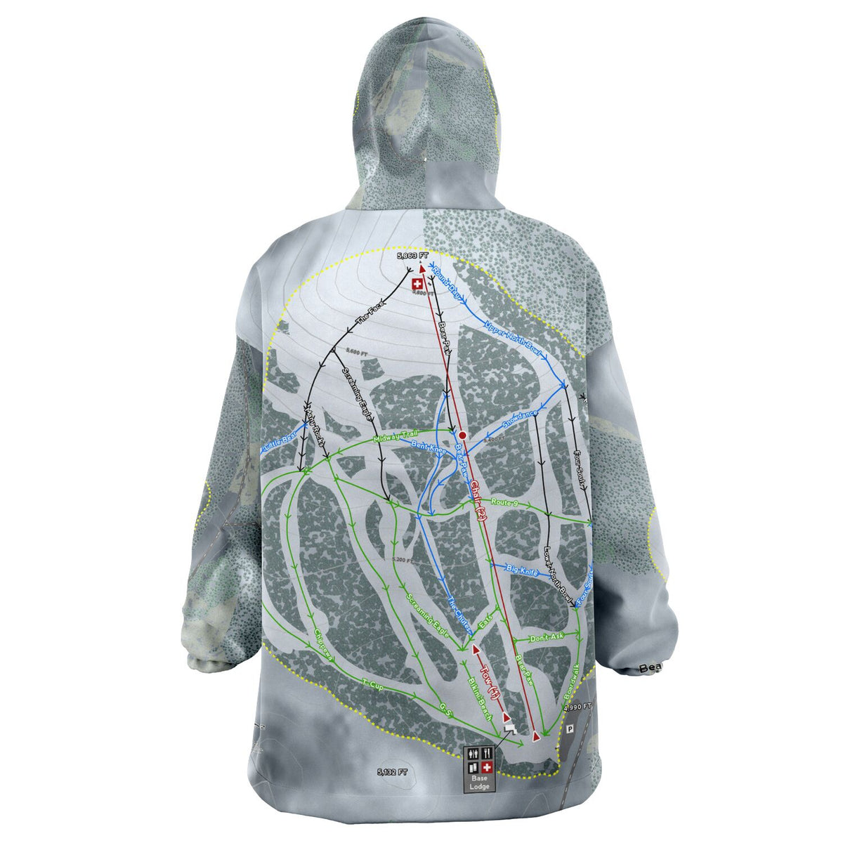 Bear Paw, Montana Ski Trail Map Snug Hoodie