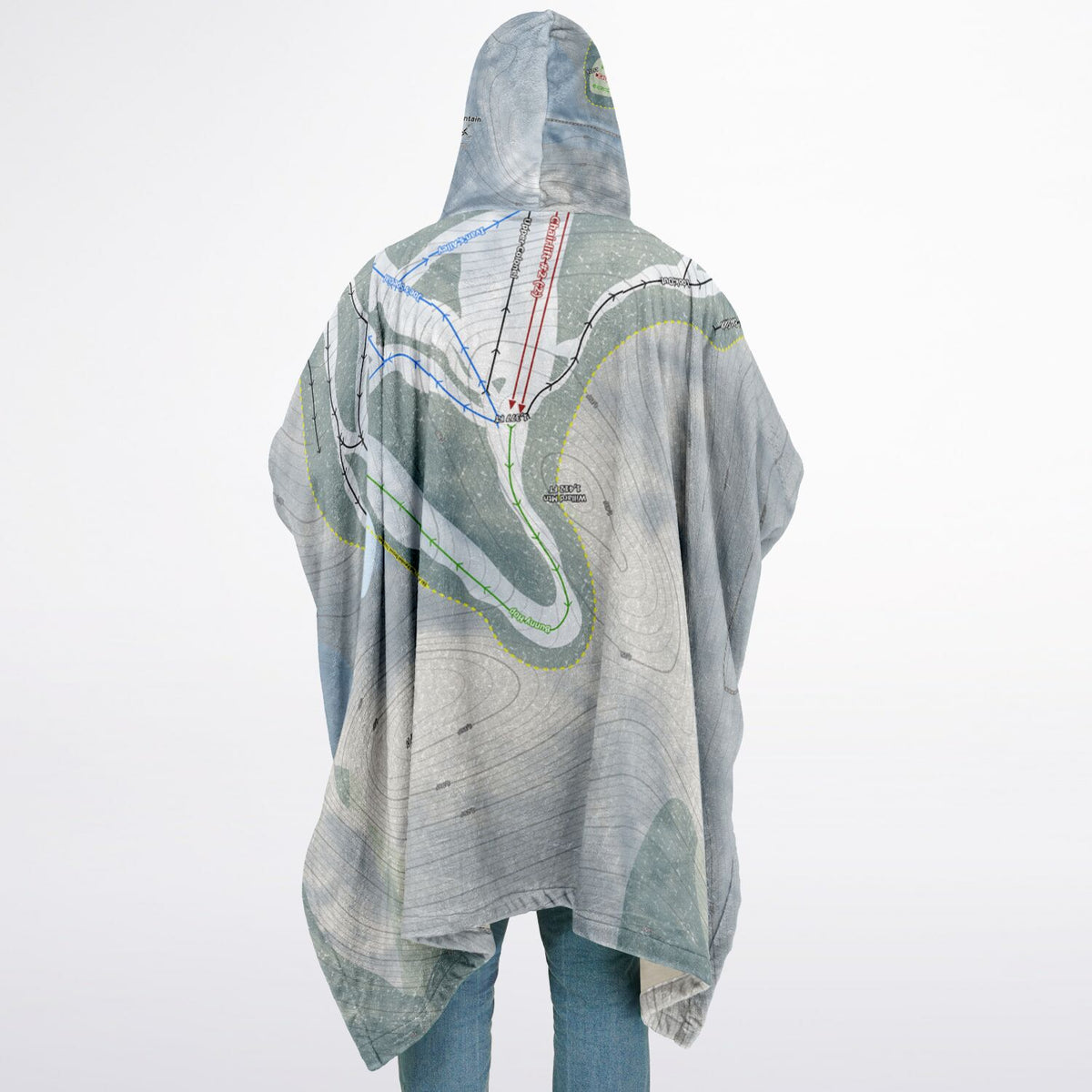 Willard Mountain, New York Ski Resort Map Flannel Blanket Poncho