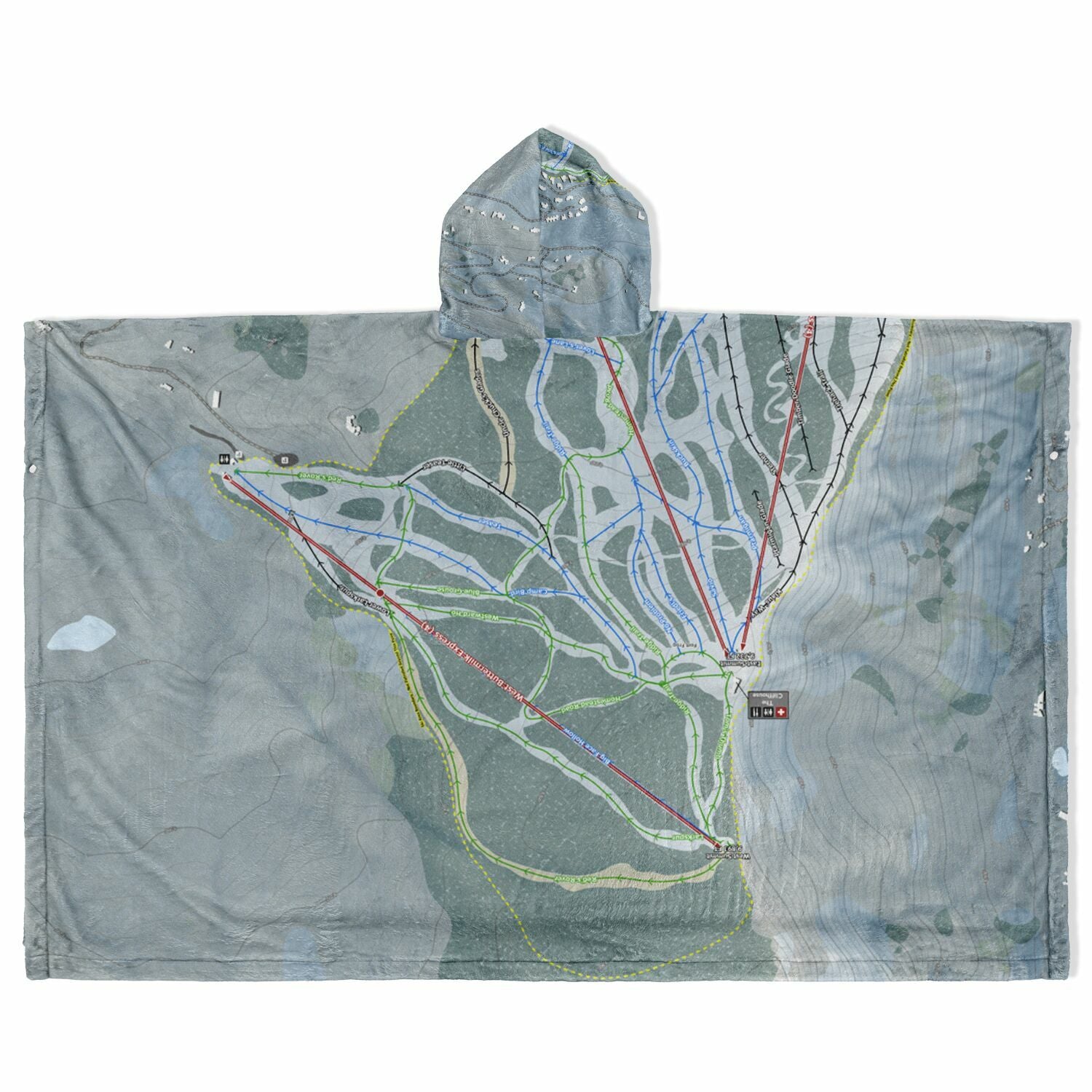 Buttermilk, Colorado Ski Resort Map Flannel Blanket Poncho
