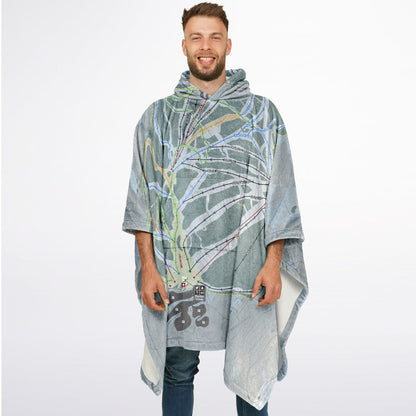 Mt Shasta, California Ski Resort Map Flannel Blanket Poncho