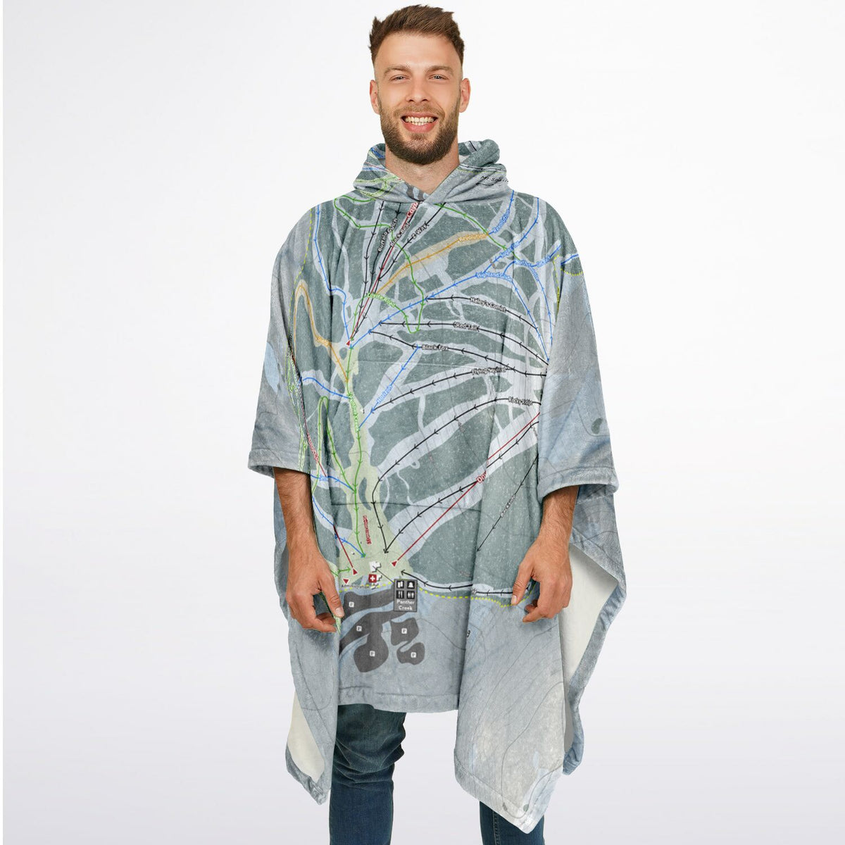 Mt Shasta, California Ski Resort Map Flannel Blanket Poncho