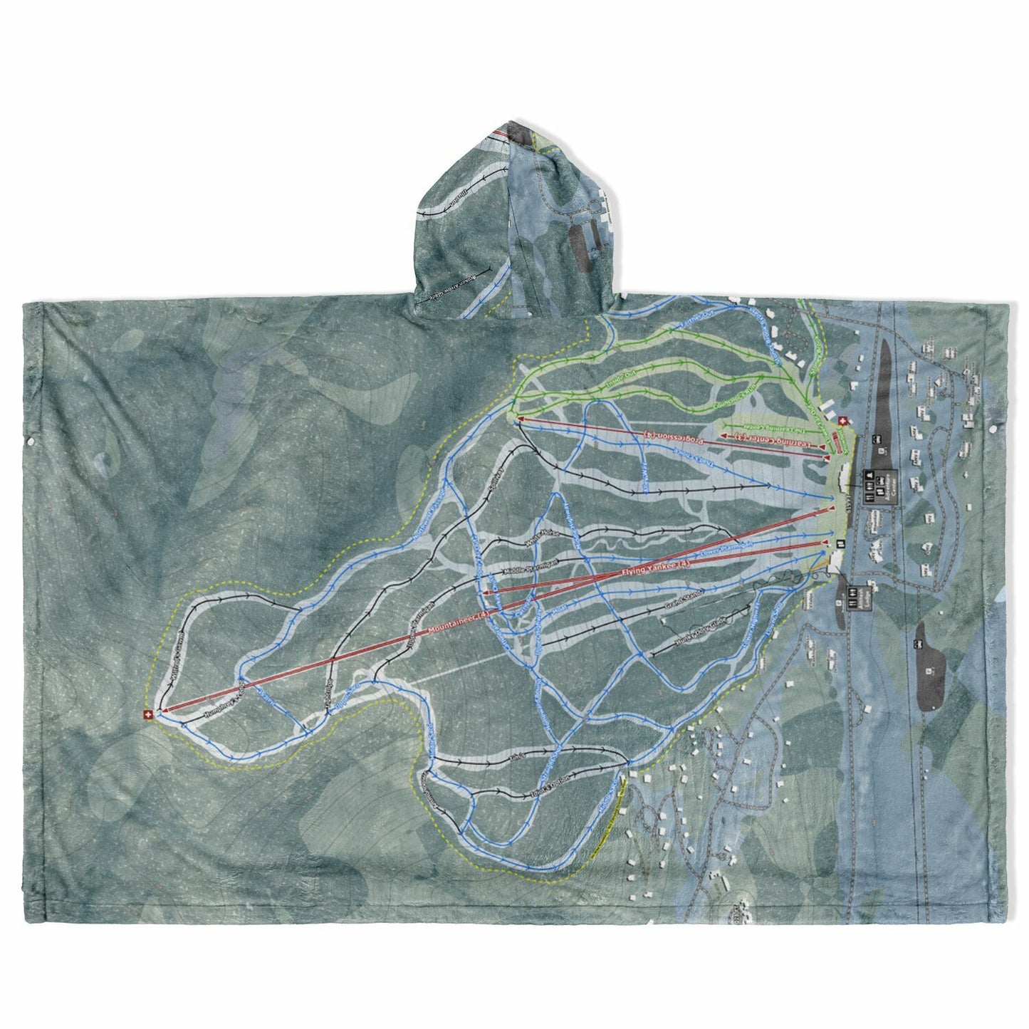 Attitash Mountain, New Hampshire Ski Resort Map Flannel Blanket Poncho