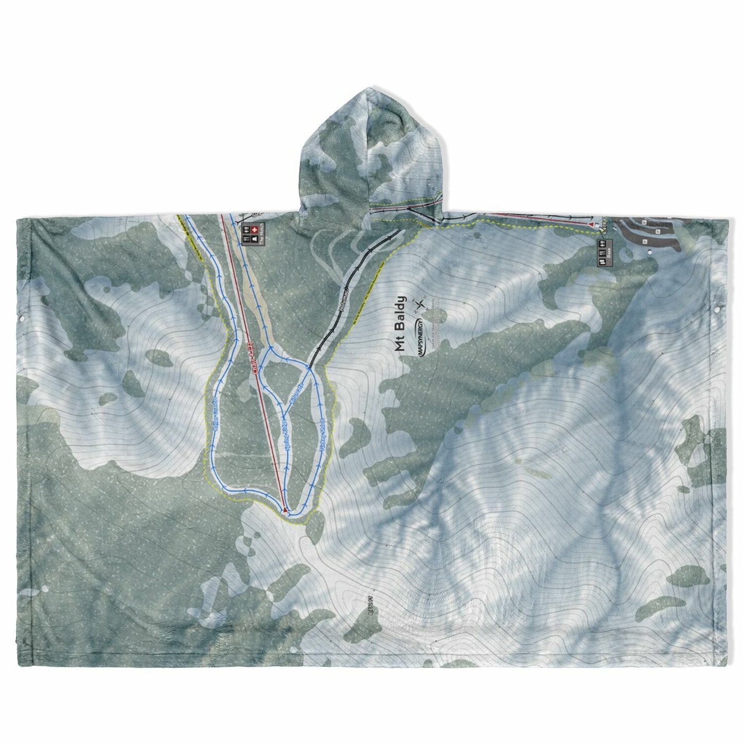 Mt Baldy, California Ski Resort Map Flannel Blanket Poncho