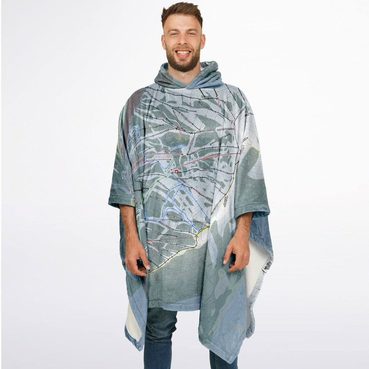 Castle Mountain, Alberta Ski Resort Map Flannel Blanket Poncho