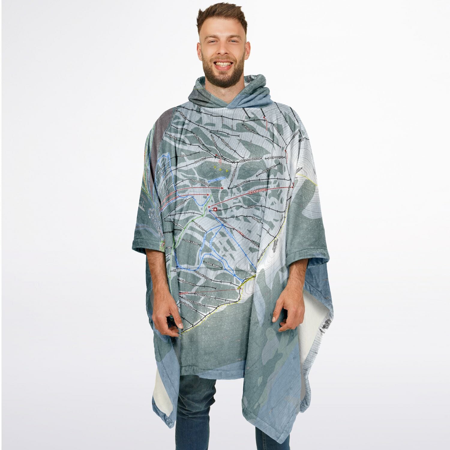 Castle Mountain, Alberta Ski Resort Map Flannel Blanket Poncho