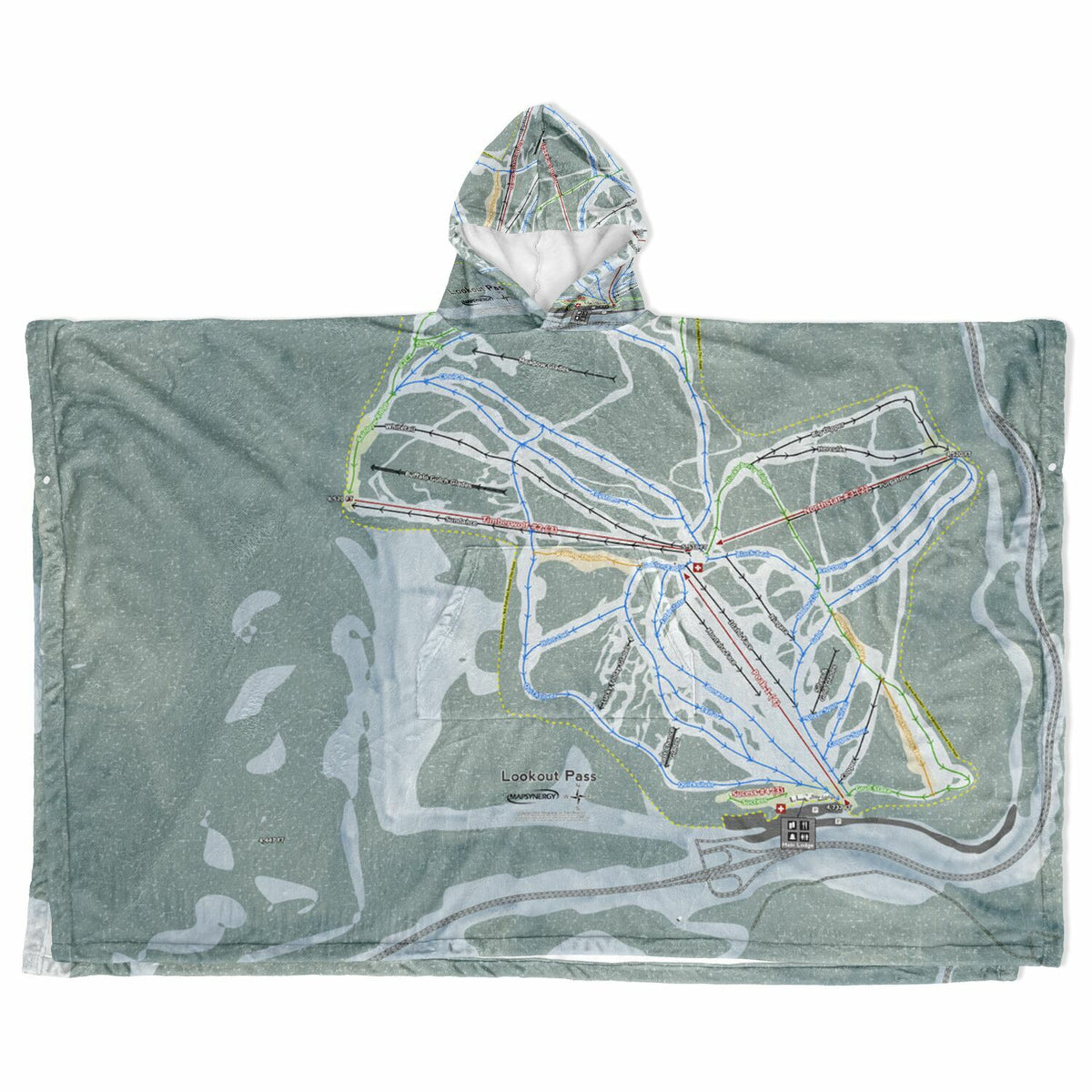 Lookout Pass, Idaho Ski Resort Map Flannel Blanket Poncho
