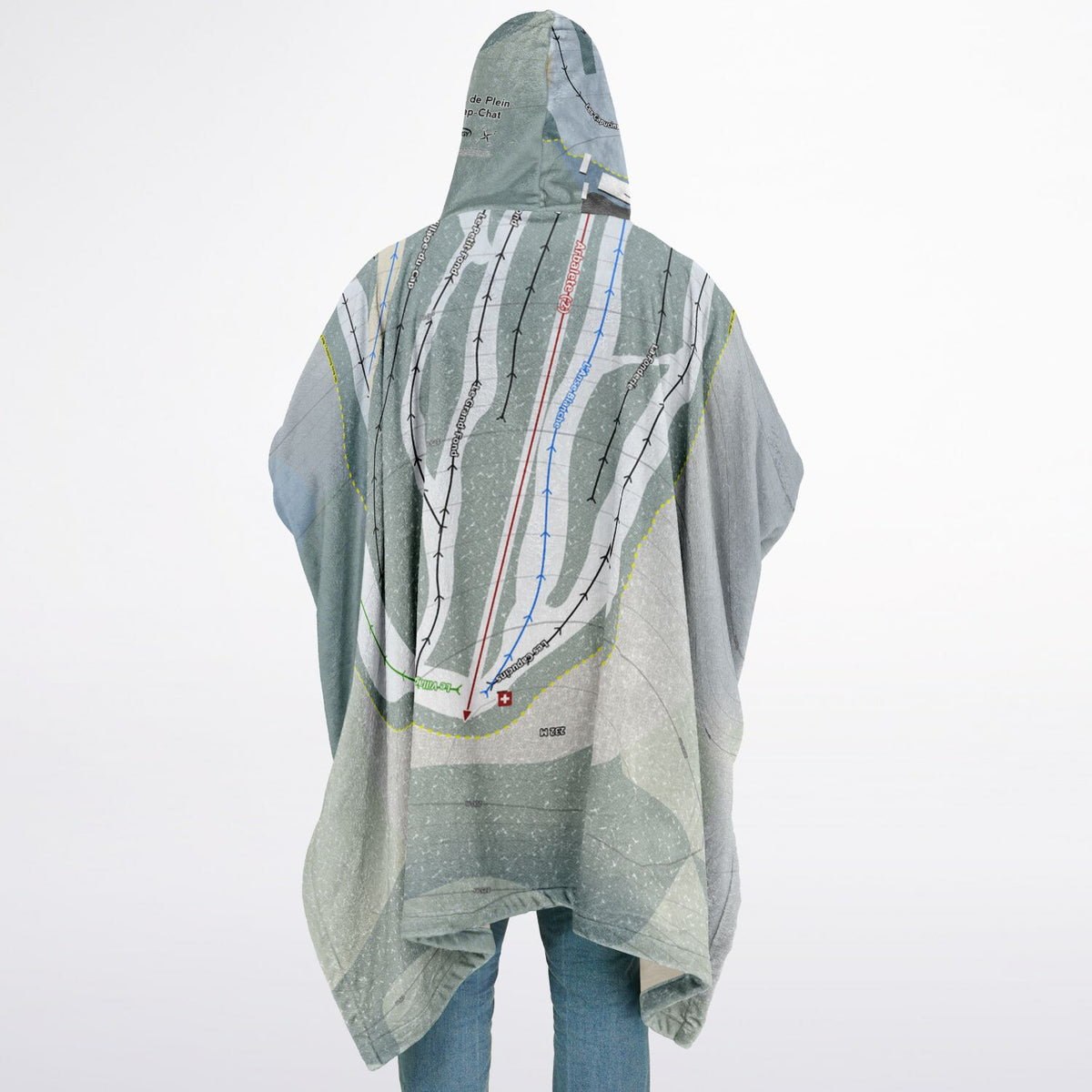 Centre De Plein Air Cap-Chat, Quebec Ski Resort Map Flannel Blanket Poncho