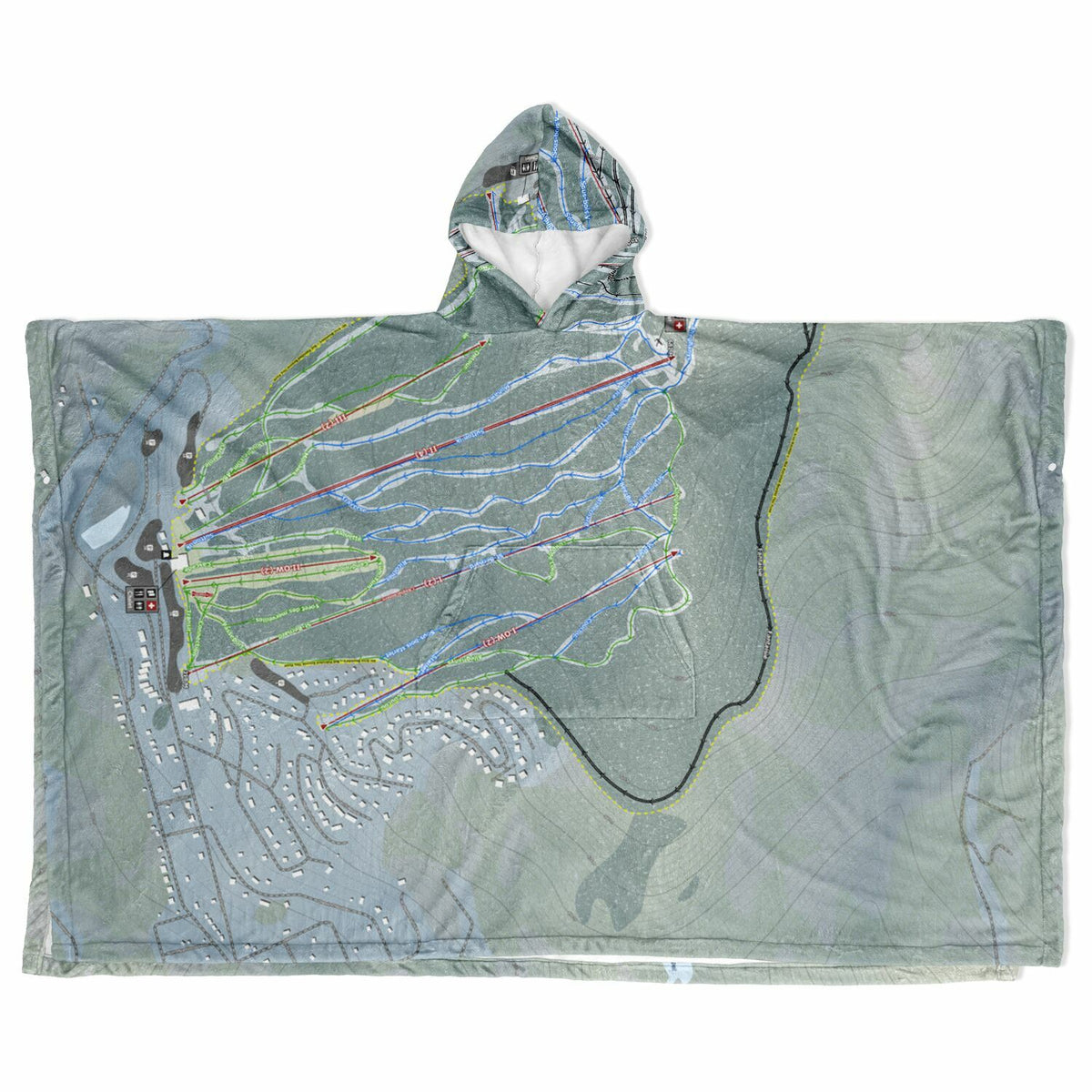 Mont Sutton, Quebec Ski Resort Map Flannel Blanket Poncho