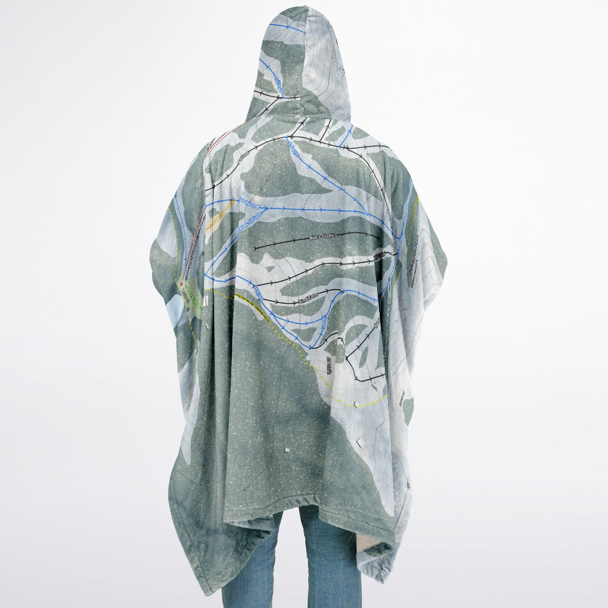 Hogadon, Wyoming Ski Resort Map Flannel Blanket Poncho