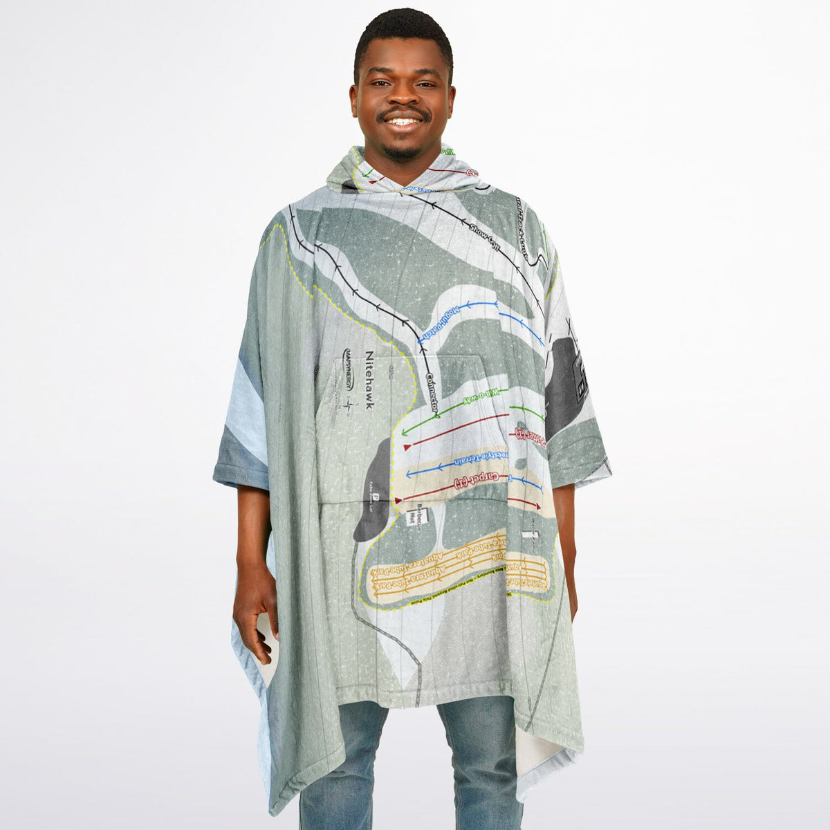 Nitehawk, Alberta Ski Resort Map Flannel Blanket Poncho